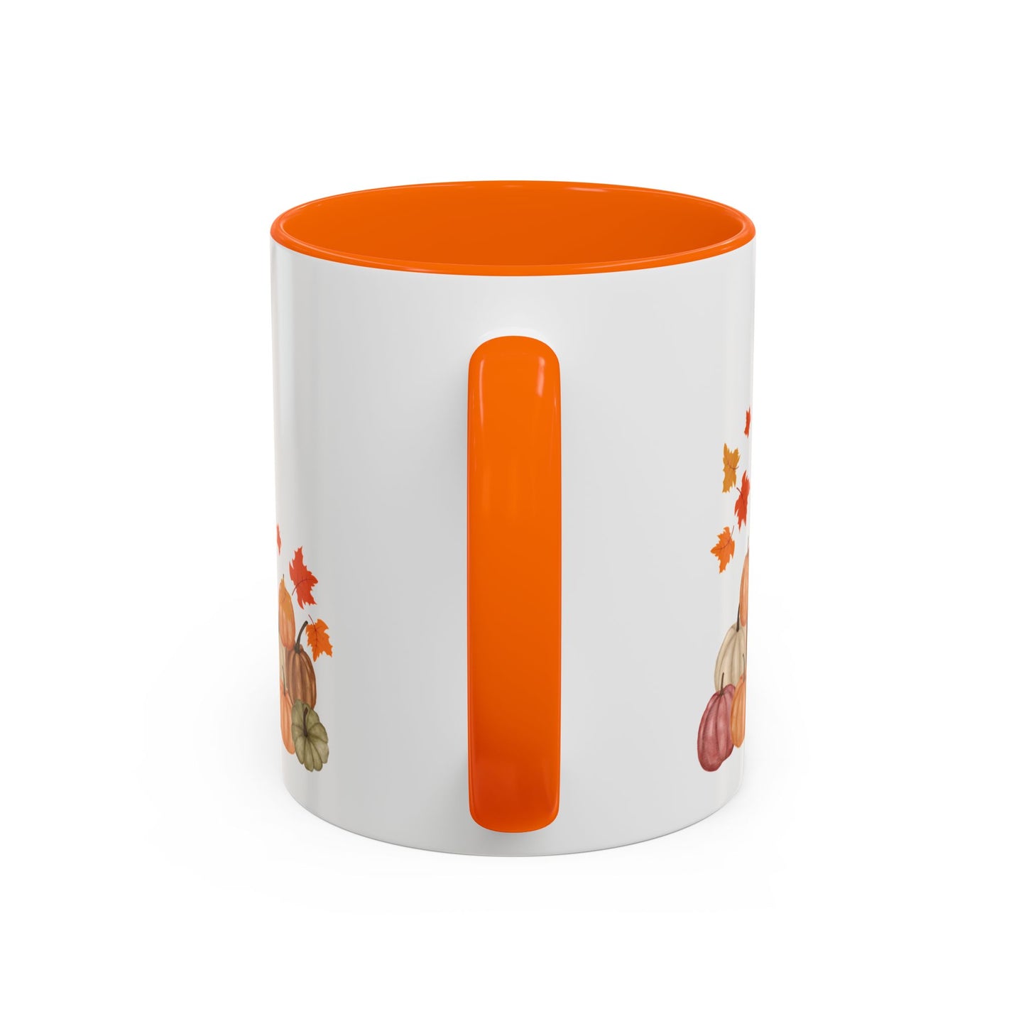 Hey There Pumpkin mug with three fall gnomes, colorful pumpkins, scattered autumn leaves, and vibrant seasonal design – 11oz ceramic by MUGSCITY23