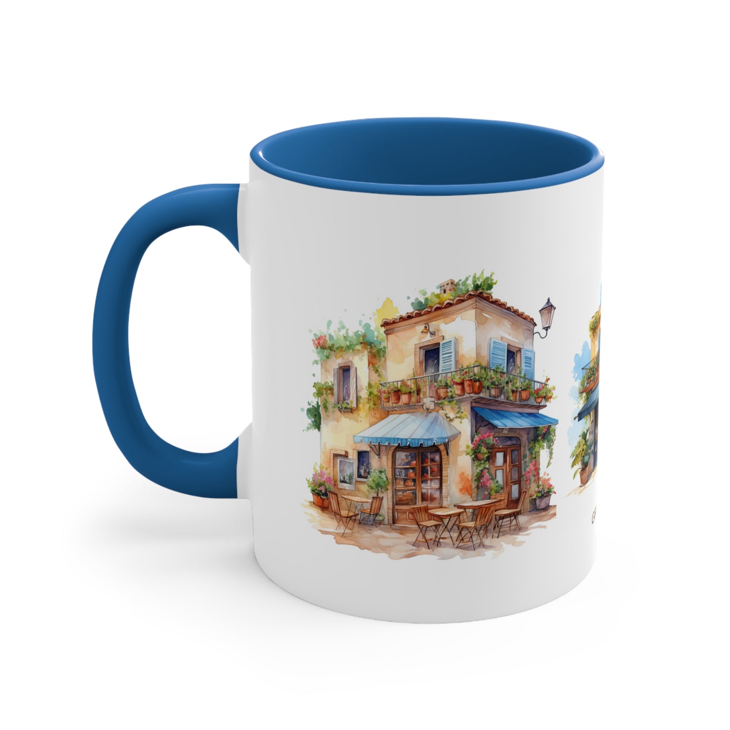 GREEK CAFES Amazing WATERCOLOR Mug - Blue, Red Accents - Mugscity - Free Shipping
