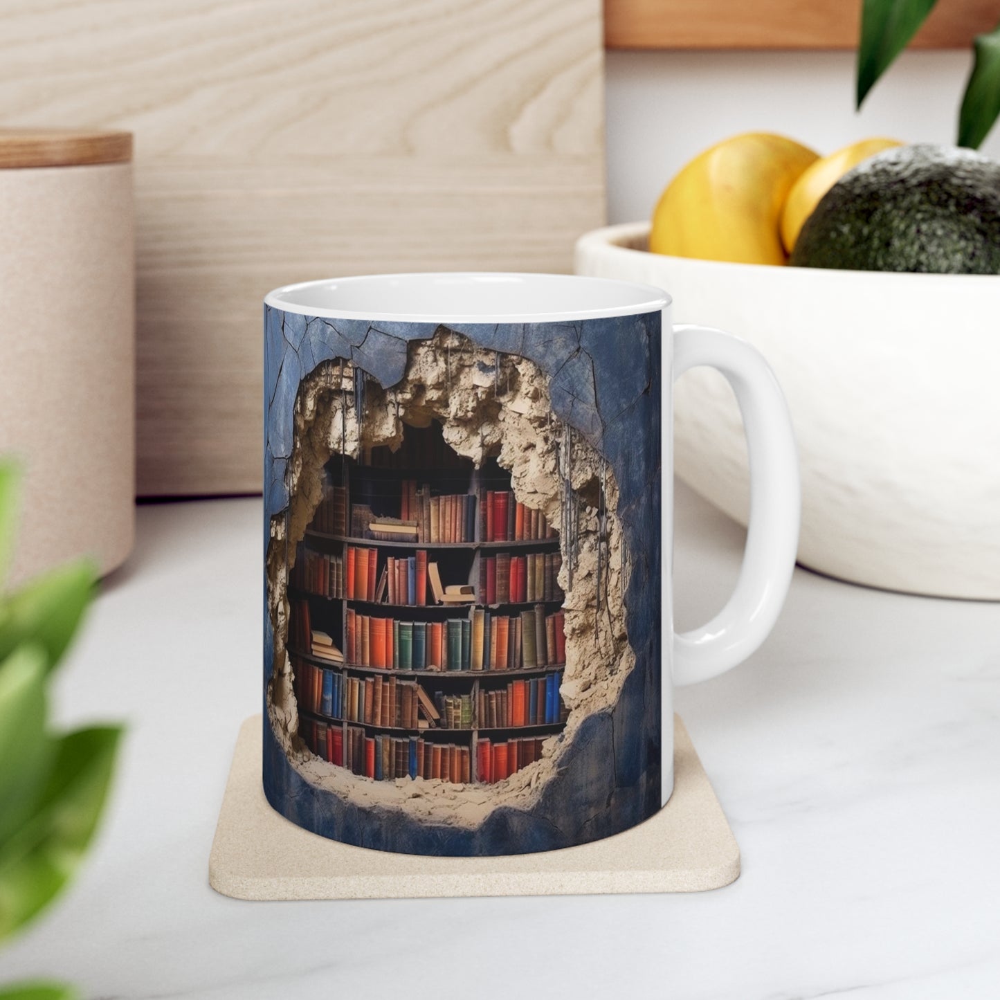 AMAZING 3D LIBRARY CUP COFFEE MUG BOOK LOVERS GIFTS|MUSGCITY23 (WHITE)