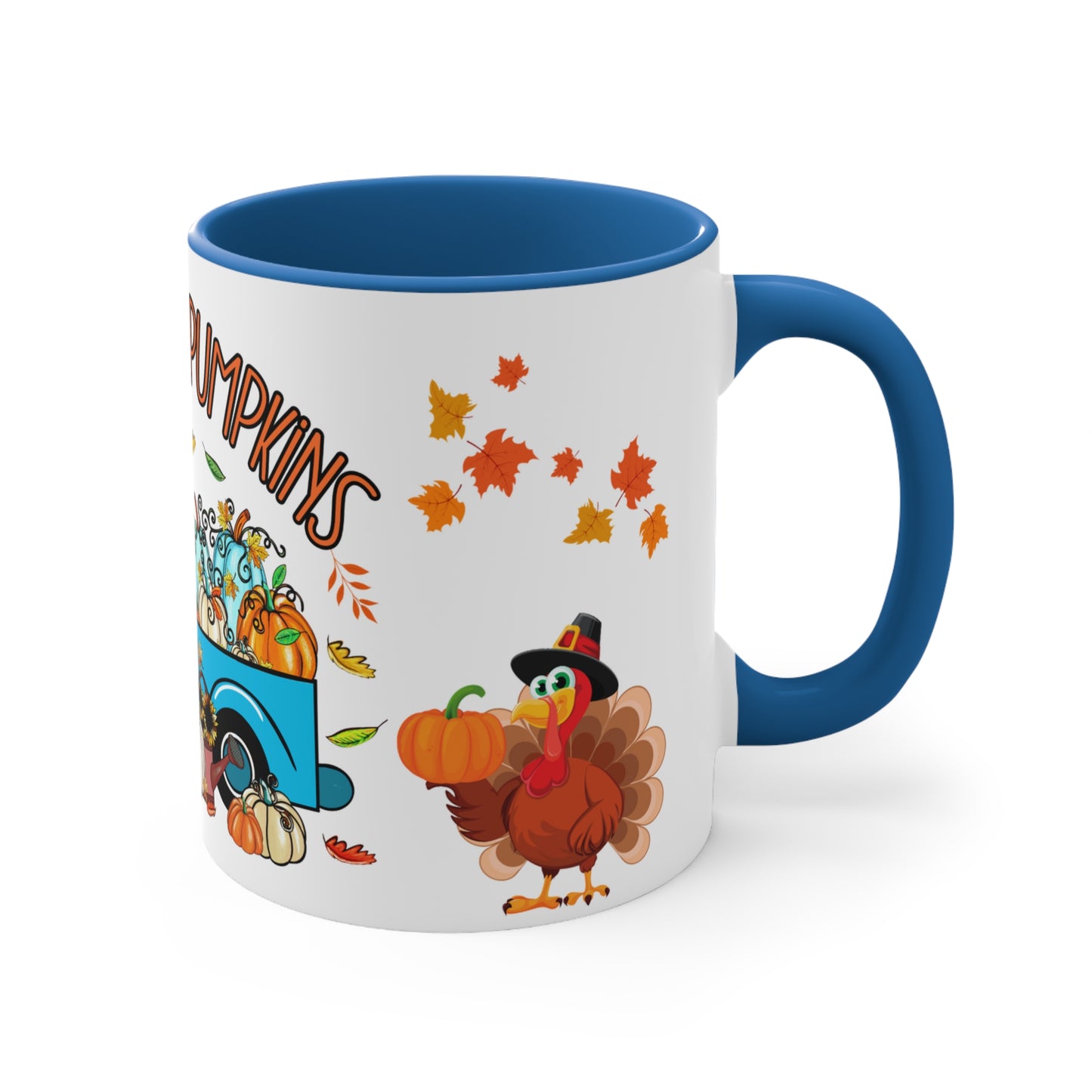 THANKSGIVING PILGRIM FARM FRESH PUMPKINS Mug- Mugscity - Free Shipping - Black, Red, Blue and Navy.