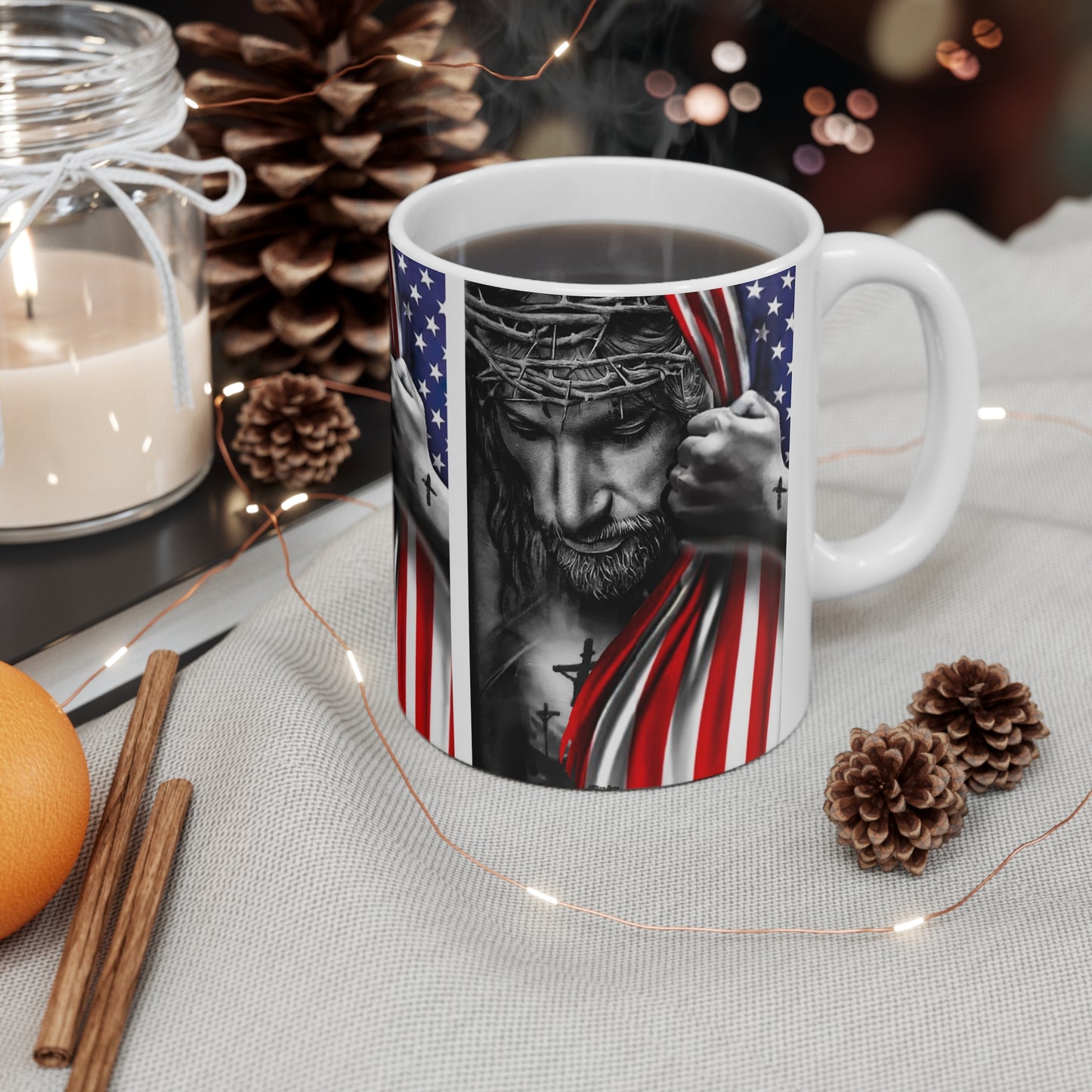 JESUS HUGGING USA FLAG MUG - MUGSCITY - Free Shipping