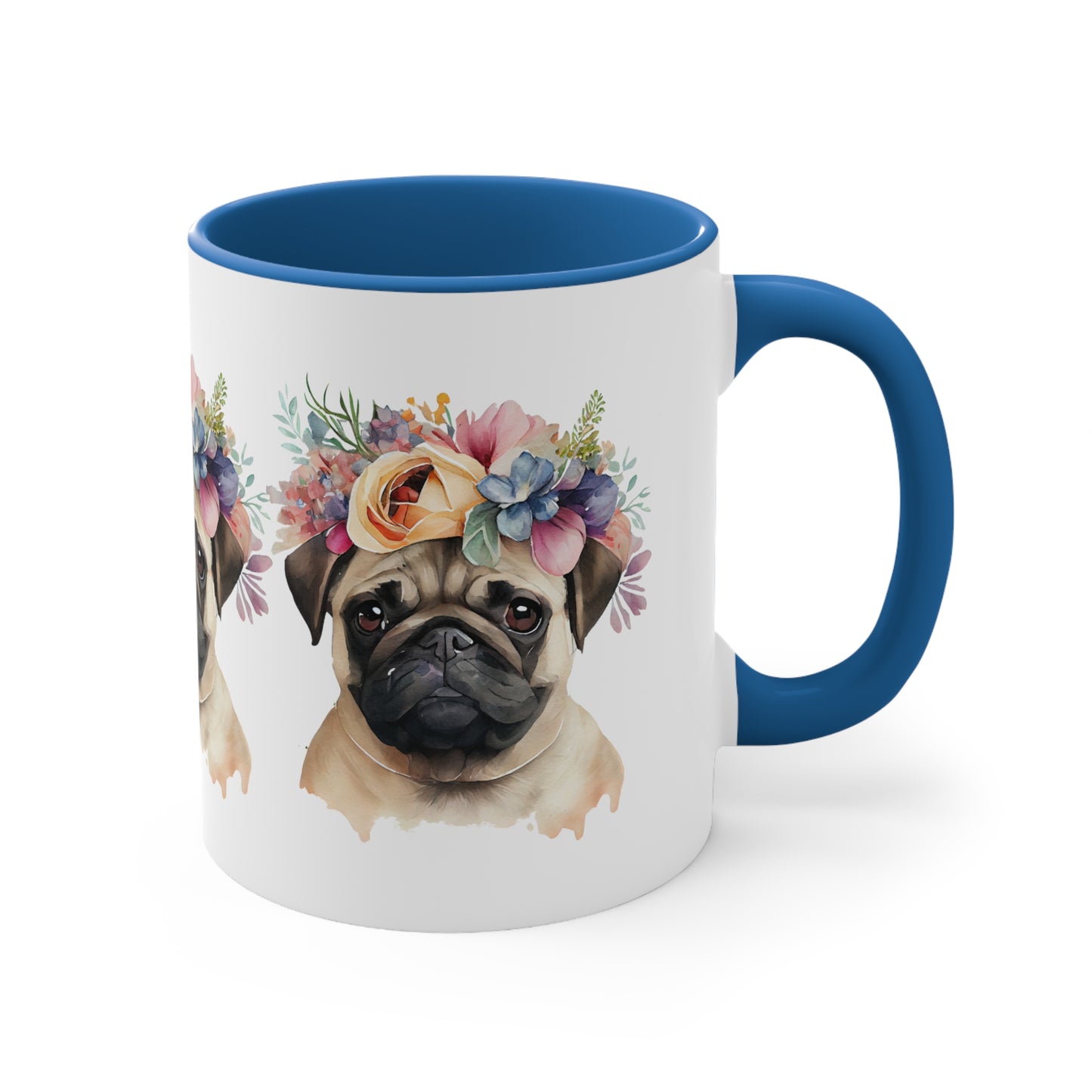 PUG Beautiful MUG - DOG BREEDS MUGS - Blue, Pink Accents - MUGSCITY - Free Shipping