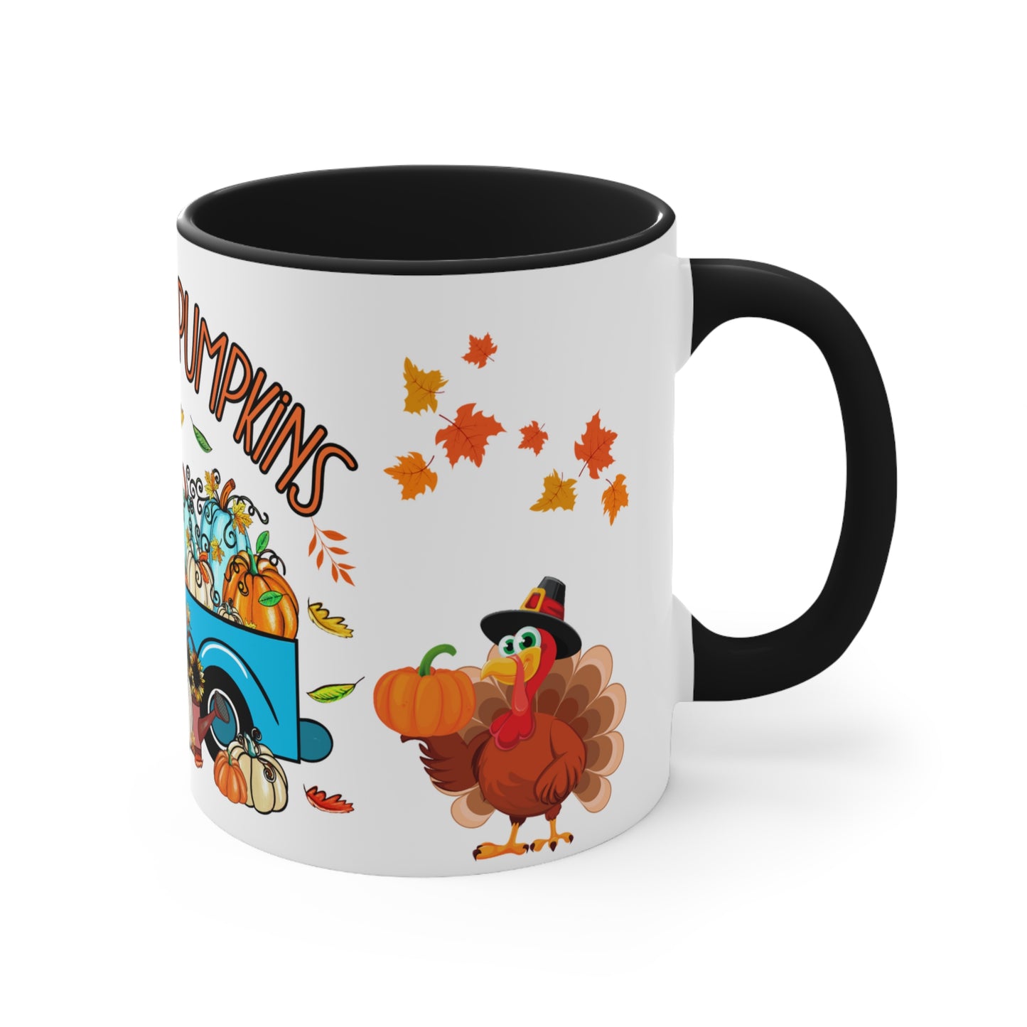 THANKSGIVING PILGRIM FARM FRESH PUMPKINS Mug- Mugscity - Free Shipping - Black, Red, Blue and Navy.