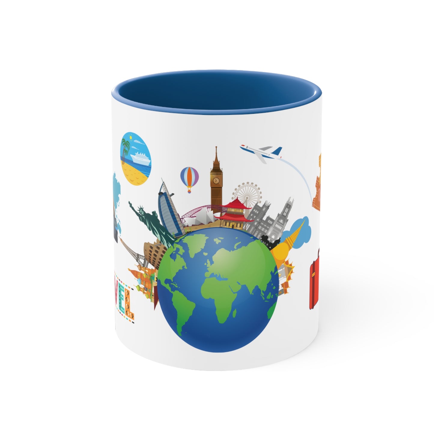 The TRAVEL LOVERS MUG - Available with Red, Blue and Navy Accents - Mugscity - Free Shipping