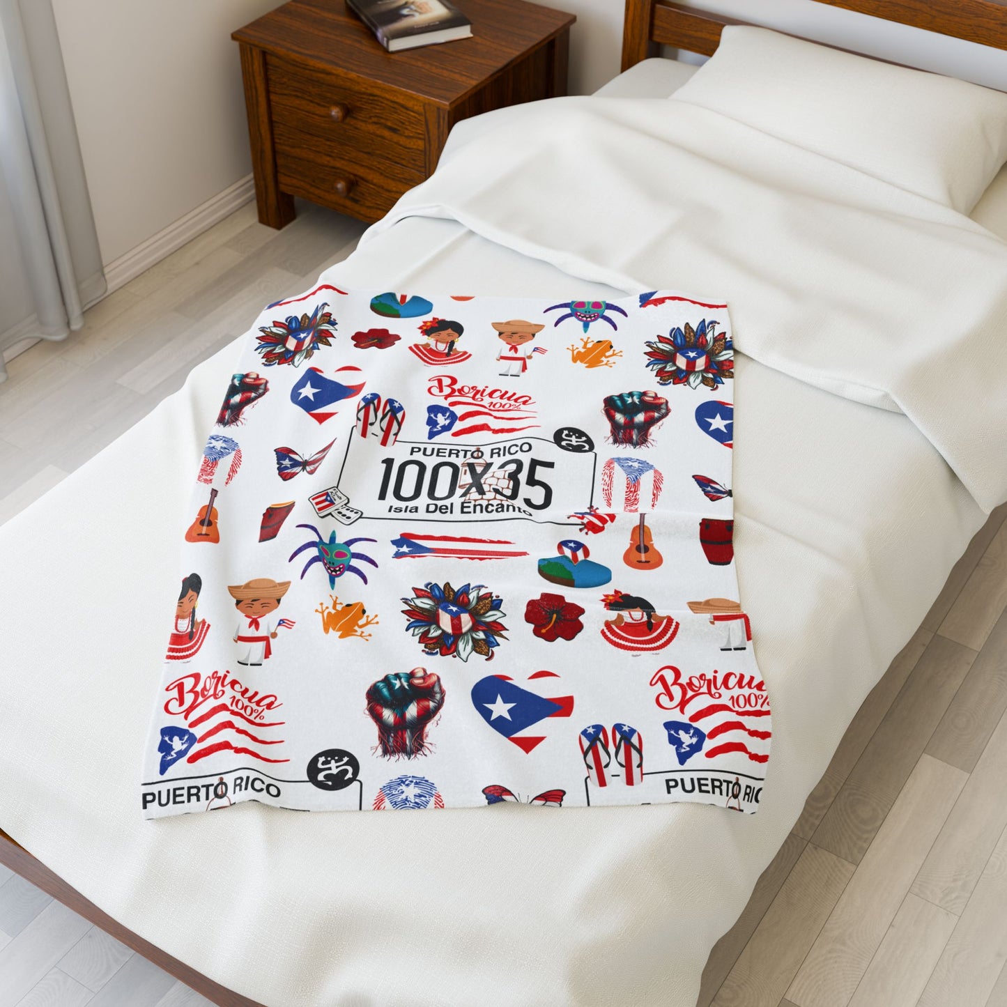 Puerto Rican Elements Blanket – Coquí, Flag, Vejigante – 4everboricua - Frisa Boricua Puerto Rico PR