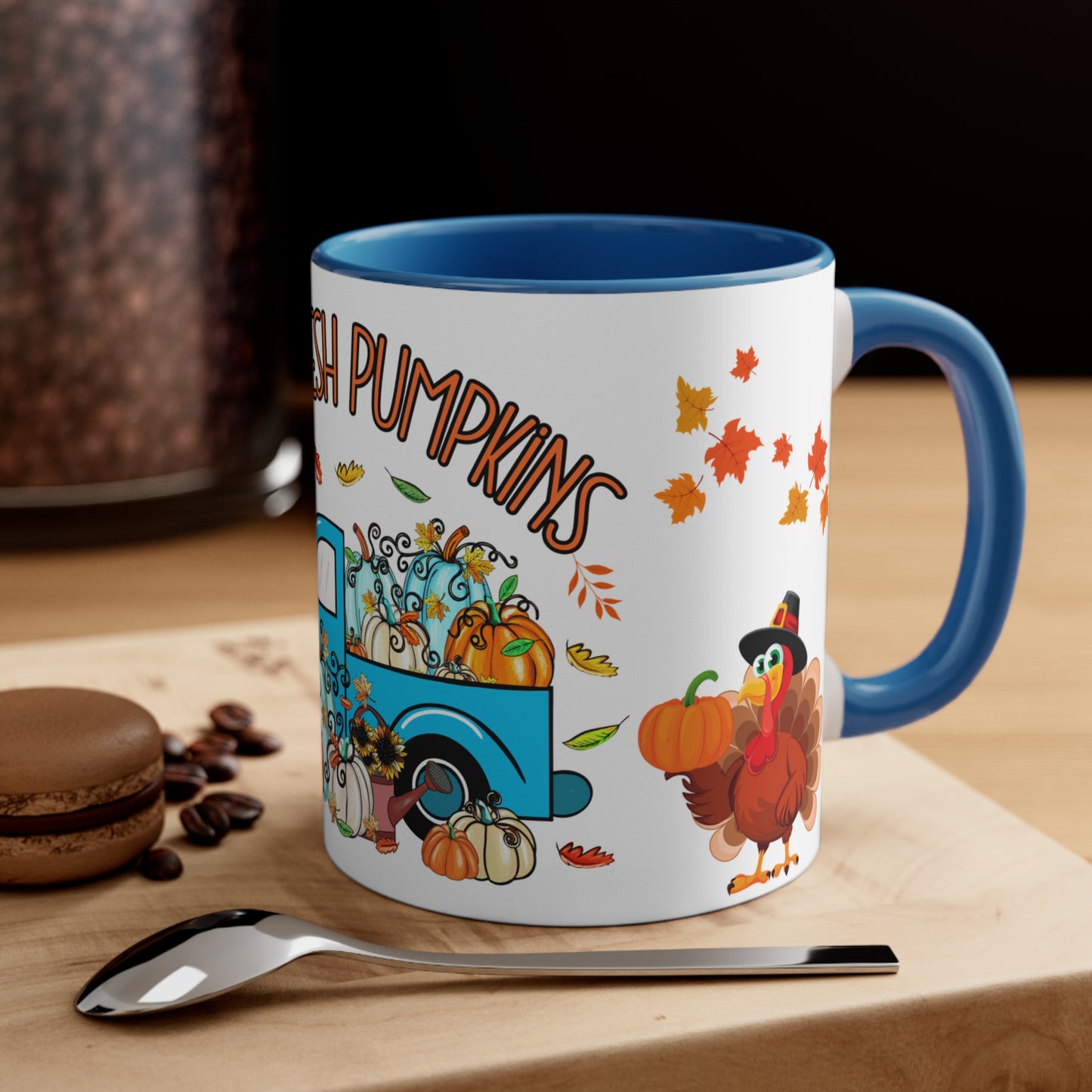 THANKSGIVING PILGRIM FARM FRESH PUMPKINS Mug- Mugscity - Free Shipping - Black, Red, Blue and Navy.