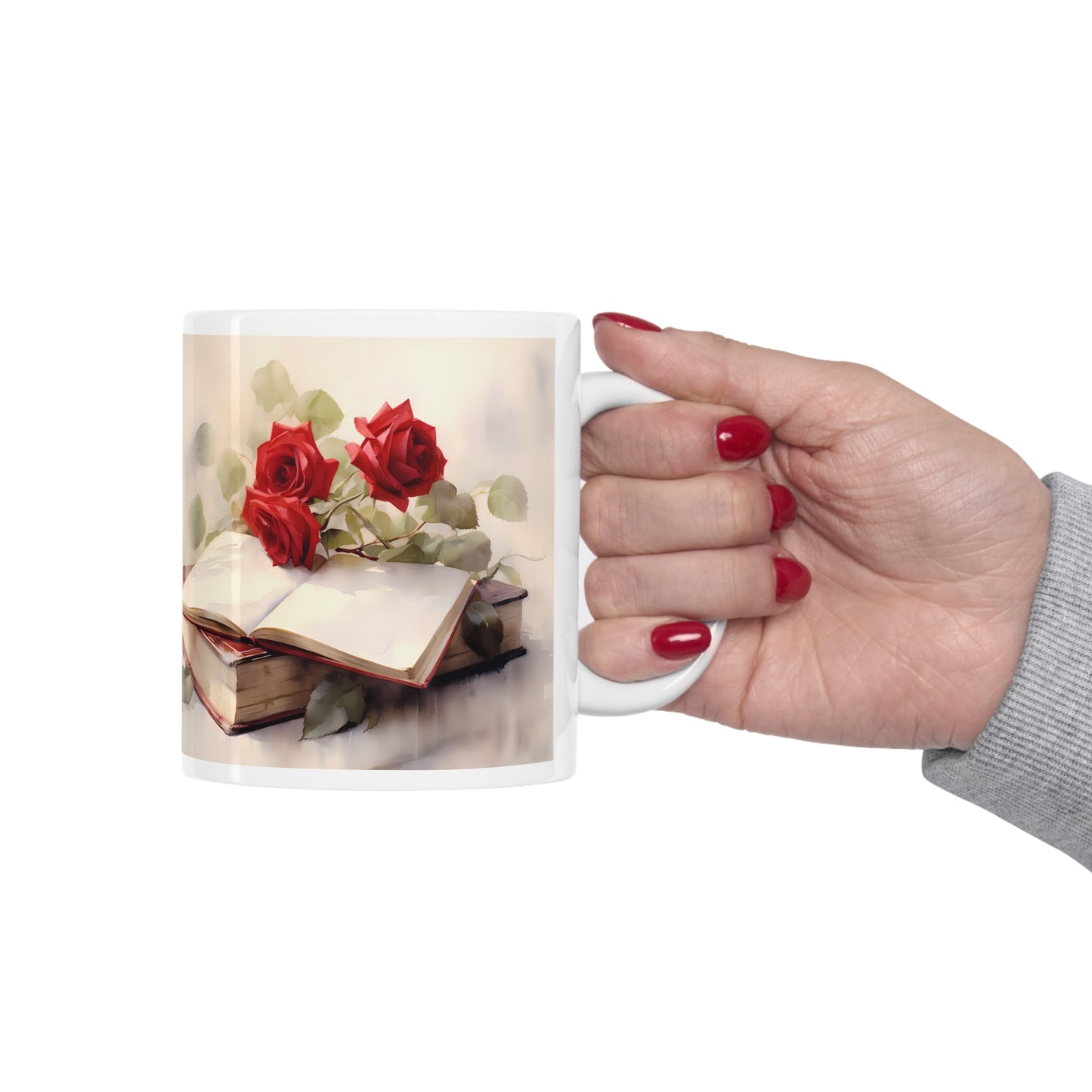 BOOK AND ROSES CUP COFFEE MUG (ANTIQUE LOOK) | MUGSCITY23 White