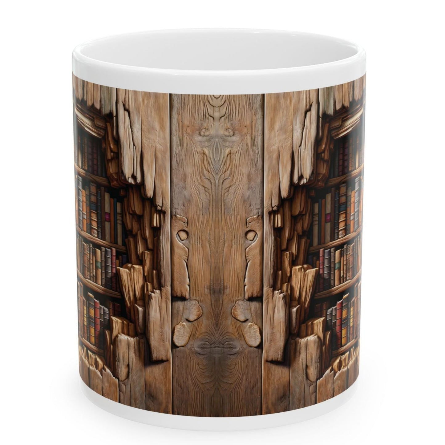Book Lover Ceramic Cup Coffee Mug - 3D Wood Library Image - Mugscity 23