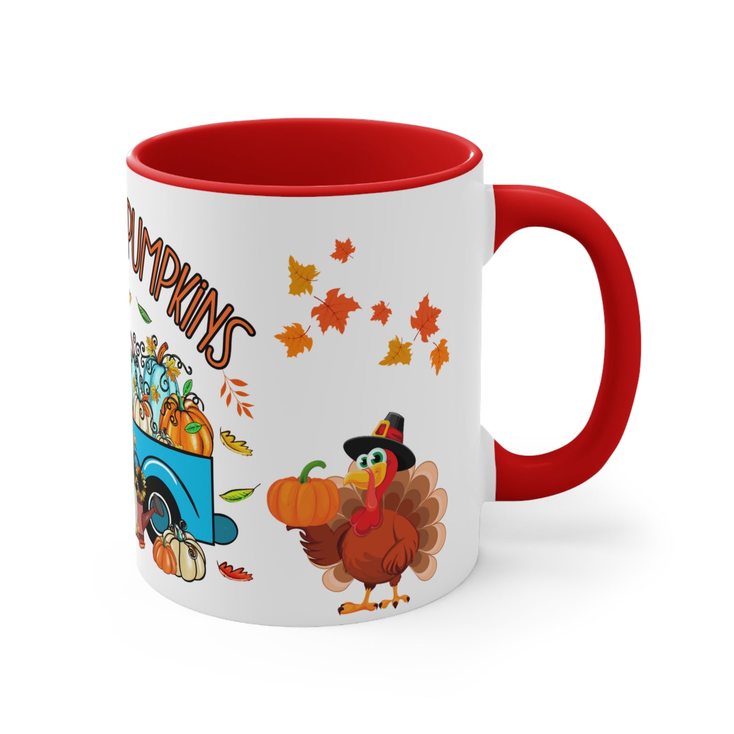 THANKSGIVING PILGRIM FARM FRESH PUMPKINS Mug- Mugscity - Free Shipping - Black, Red, Blue and Navy.