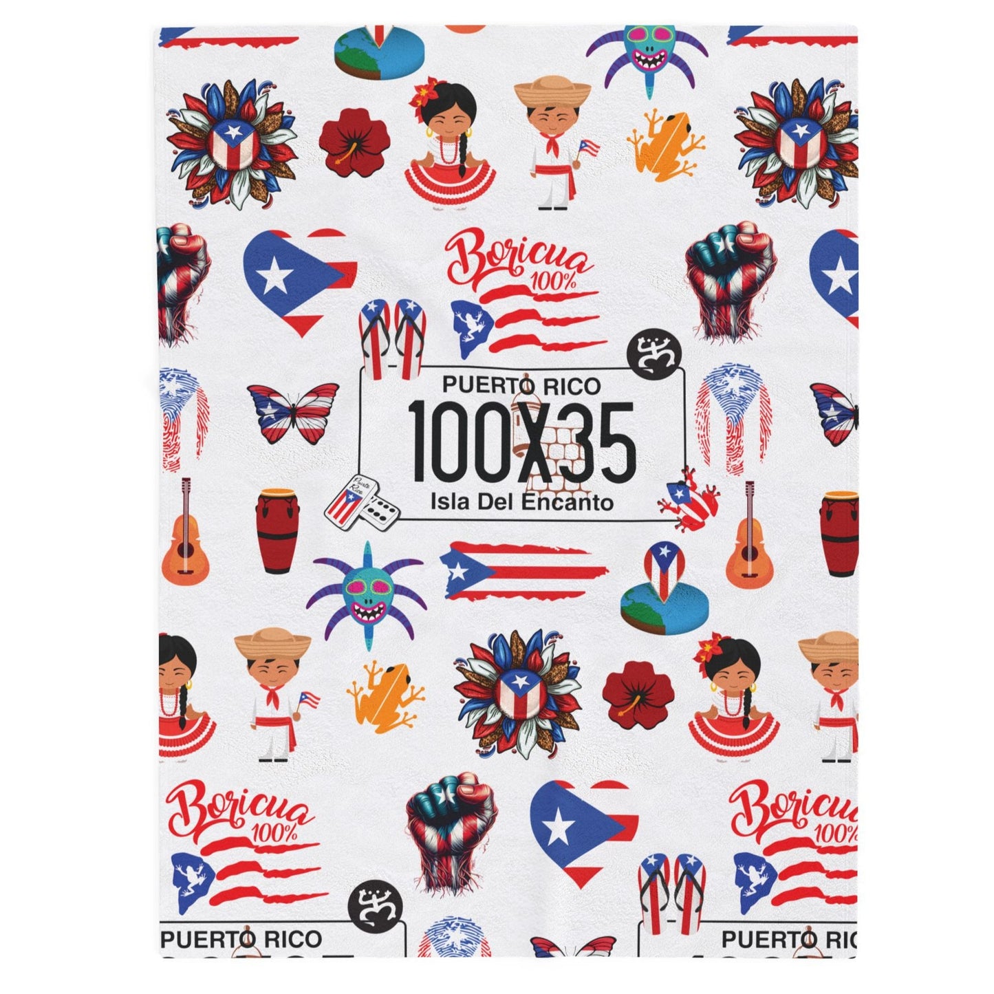 Puerto Rican Elements Blanket – Coquí, Flag, Vejigante – 4everboricua - Frisa Boricua Puerto Rico PR