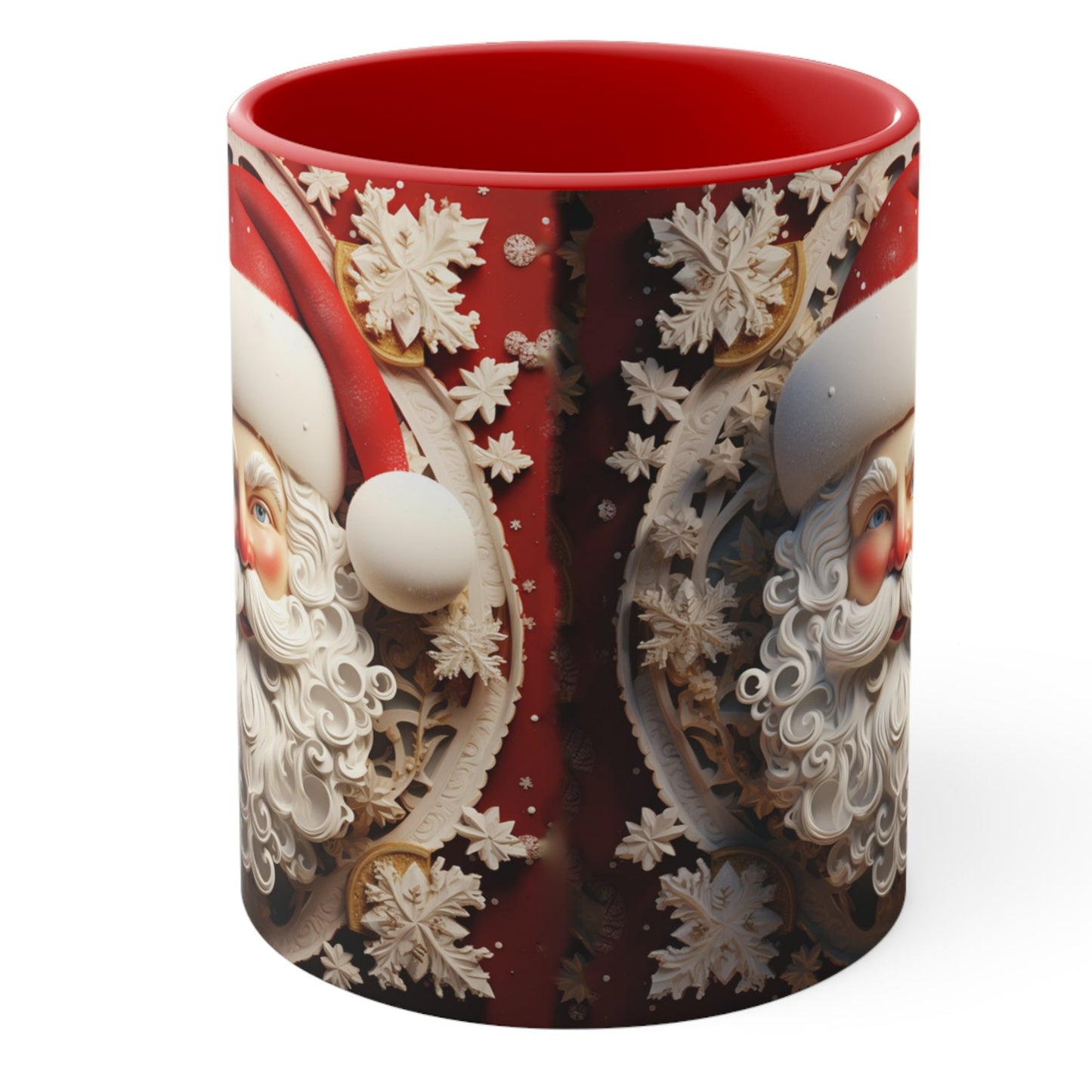 Christmas mug with vintage Santa Claus face and 3D snowflake textured design