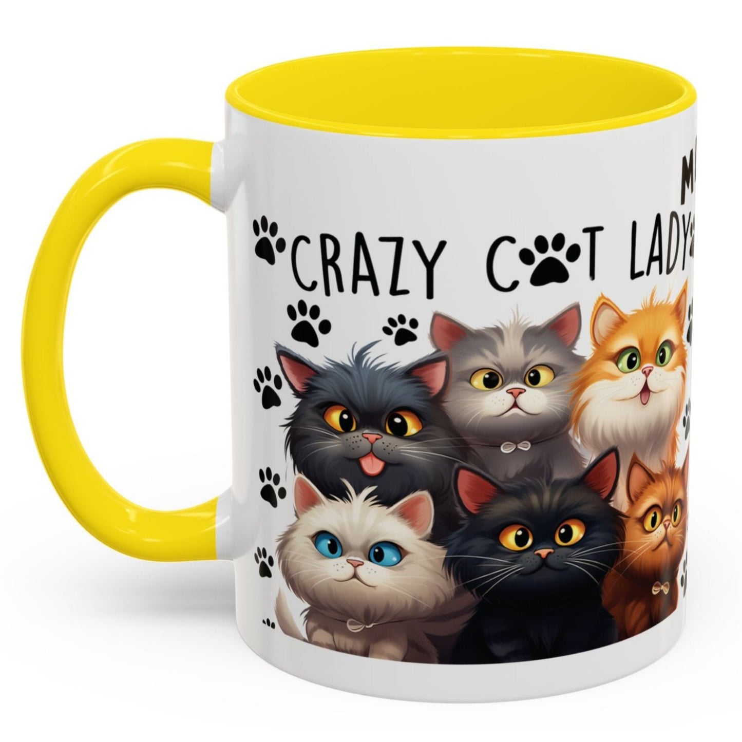Cat Cup Coffee Mug Crazy Cat Lady Mugs for Cats Lovers Orange, Yellow, Red and Black