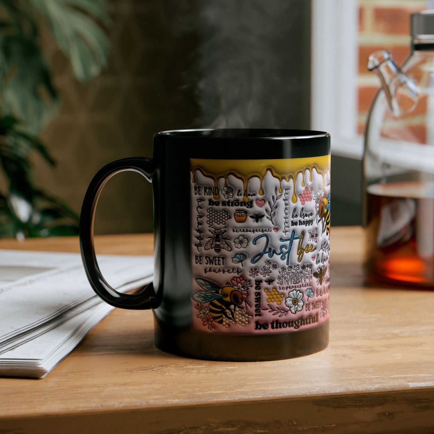 Bee-Themed Inspirational Black Cup Coffee Mug MUGISCITY AND MORE Free Shipping! Perfect Gift for Bee Lovers & Motivational Moments