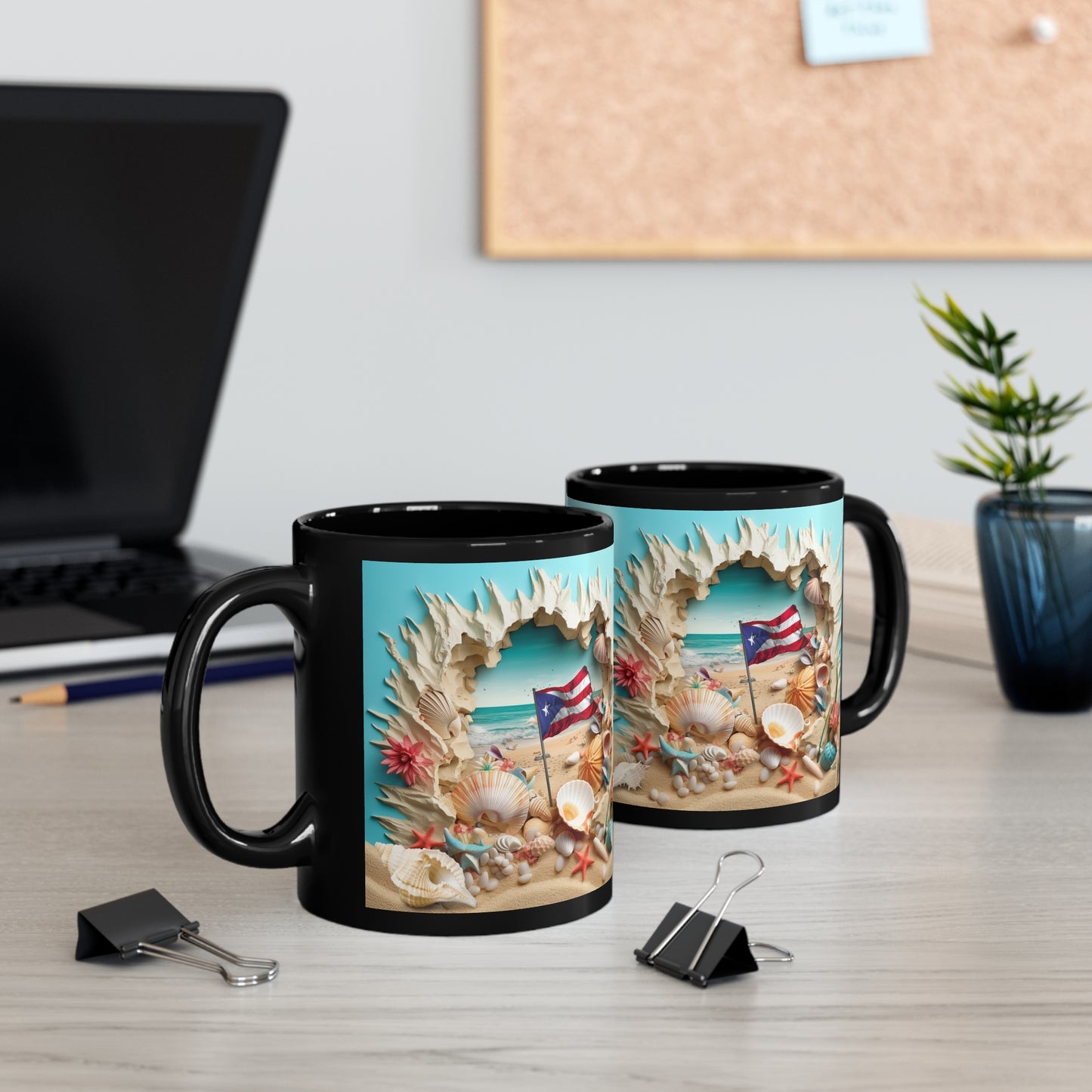 BEACH WITH PUERTO RICAN FLAG MUG - 3D MUGS - Free Shipping