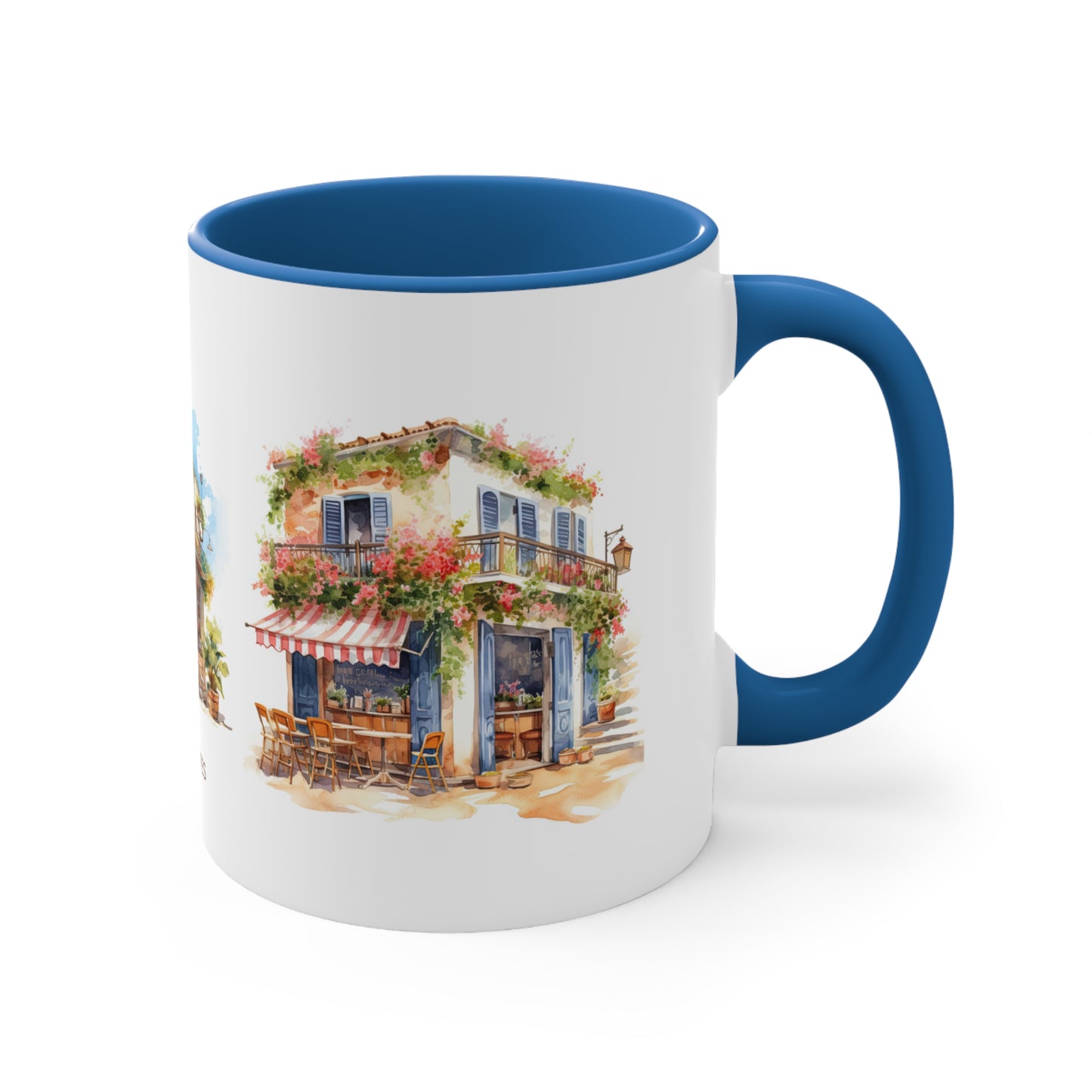 GREEK CAFES Amazing WATERCOLOR Mug - Blue, Red Accents - Mugscity - Free Shipping