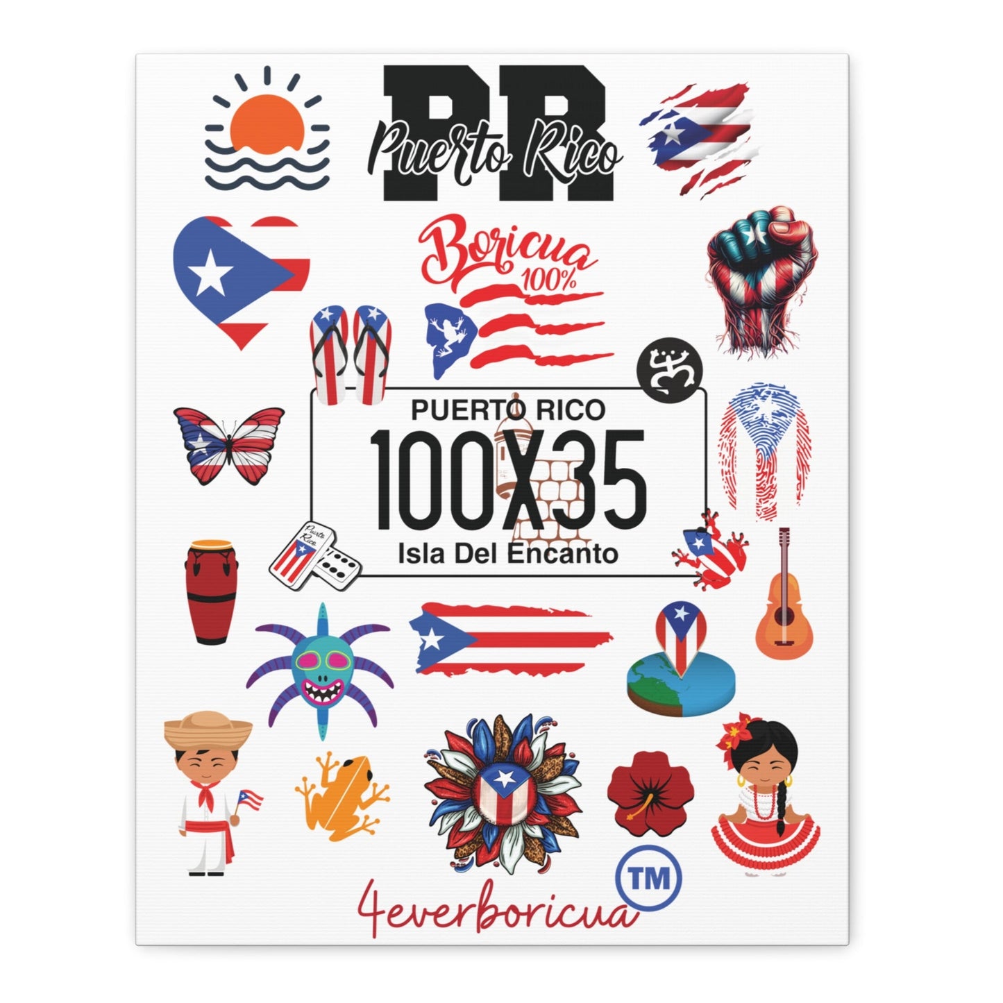 Puerto Rico 100x35 cultural icons canvas wall art – 4everboricua edition – 12x16 or 16x20 by Mugscity
