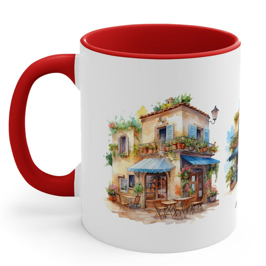 GREEK CAFES Amazing WATERCOLOR Mug - Blue, Red Accents - Mugscity - Free Shipping