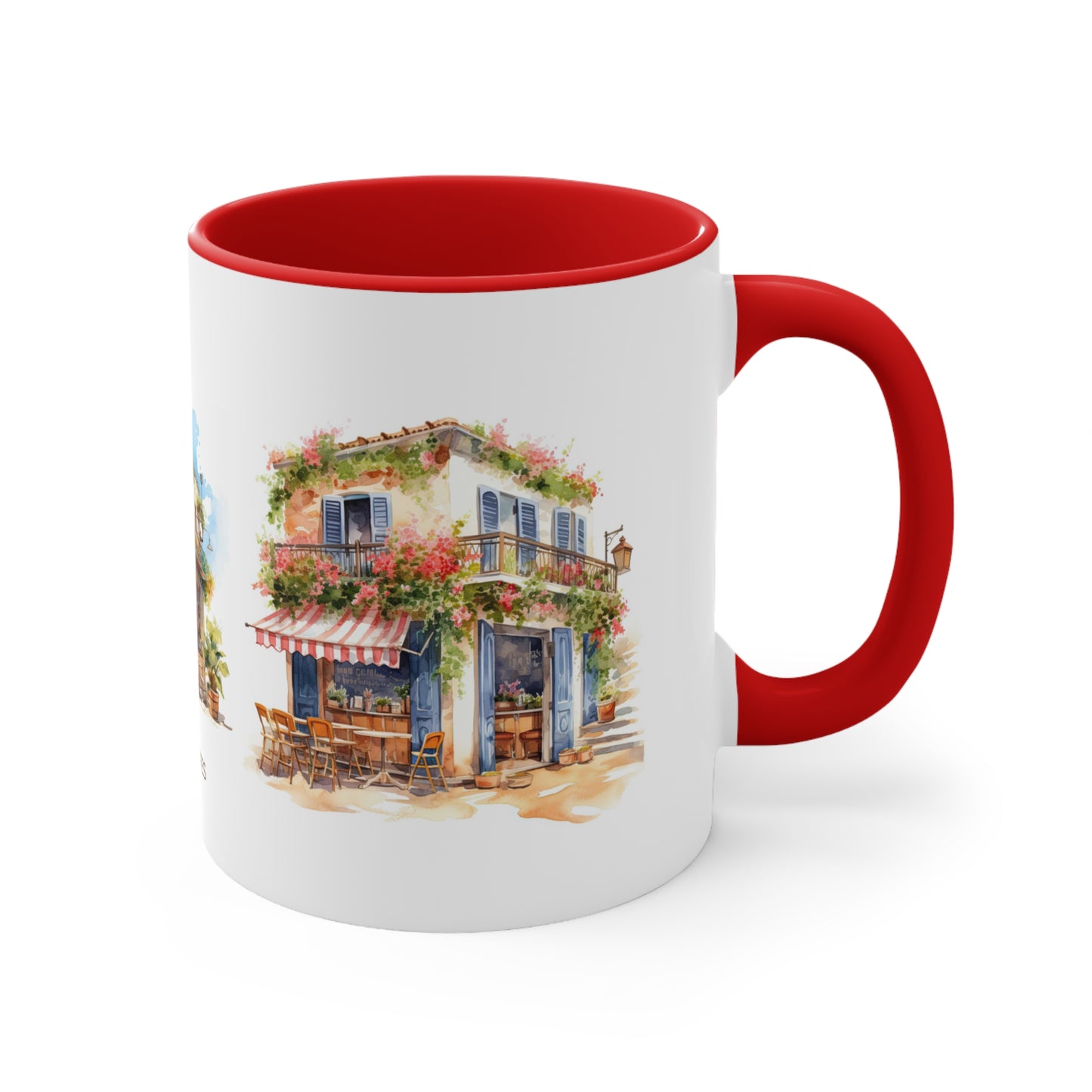GREEK CAFES Amazing WATERCOLOR Mug - Blue, Red Accents - Mugscity - Free Shipping