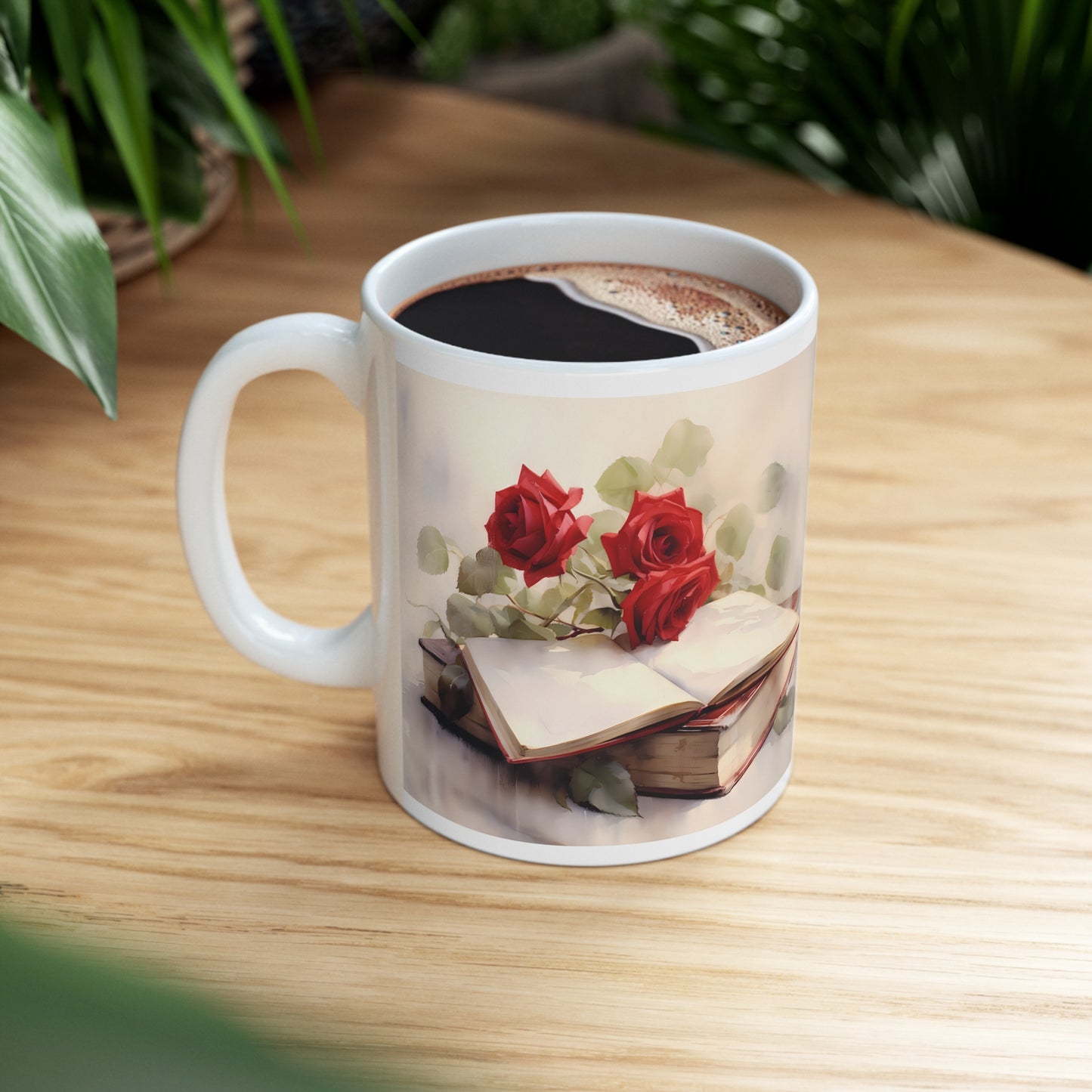 BOOK AND ROSES CUP COFFEE MUG (ANTIQUE LOOK) | MUGSCITY23 White