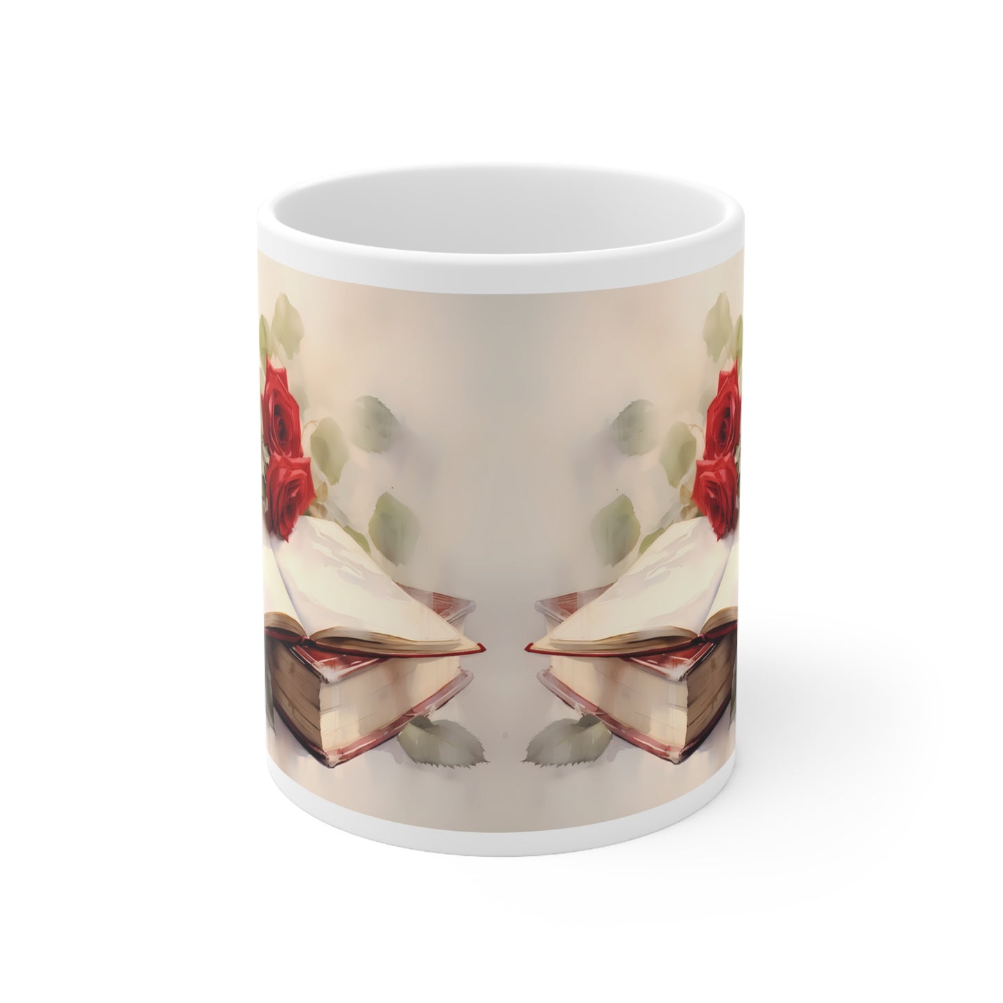 BOOK AND ROSES CUP COFFEE MUG (ANTIQUE LOOK) | MUGSCITY23 White