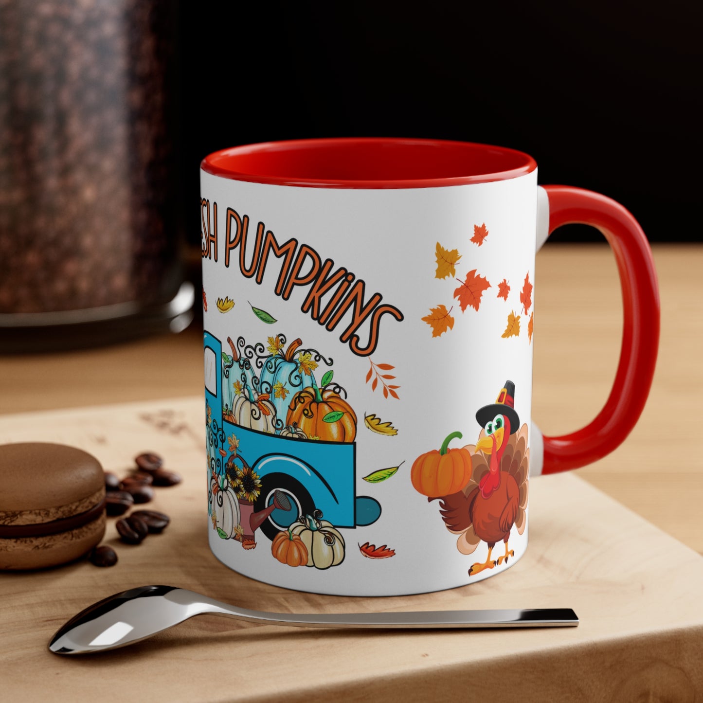 THANKSGIVING PILGRIM FARM FRESH PUMPKINS Mug- Mugscity - Free Shipping - Black, Red, Blue and Navy.