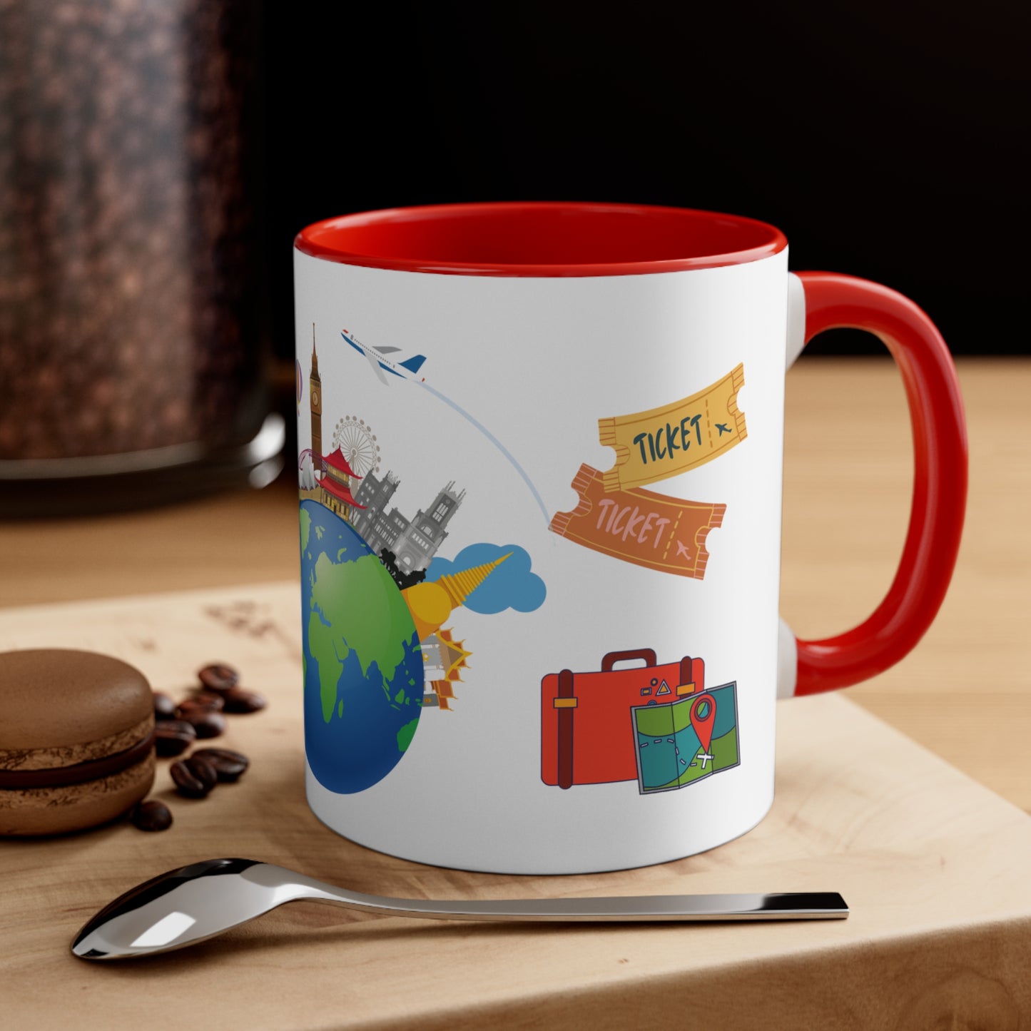 The TRAVEL LOVERS MUG - Available with Red, Blue and Navy Accents - Mugscity - Free Shipping