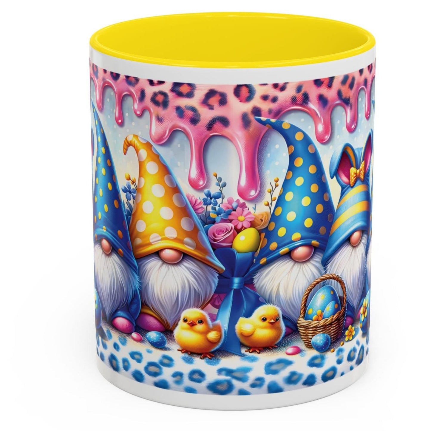 Coffee Mug Easter Gnome Cup 11oz Ceramic Blue, Yellow