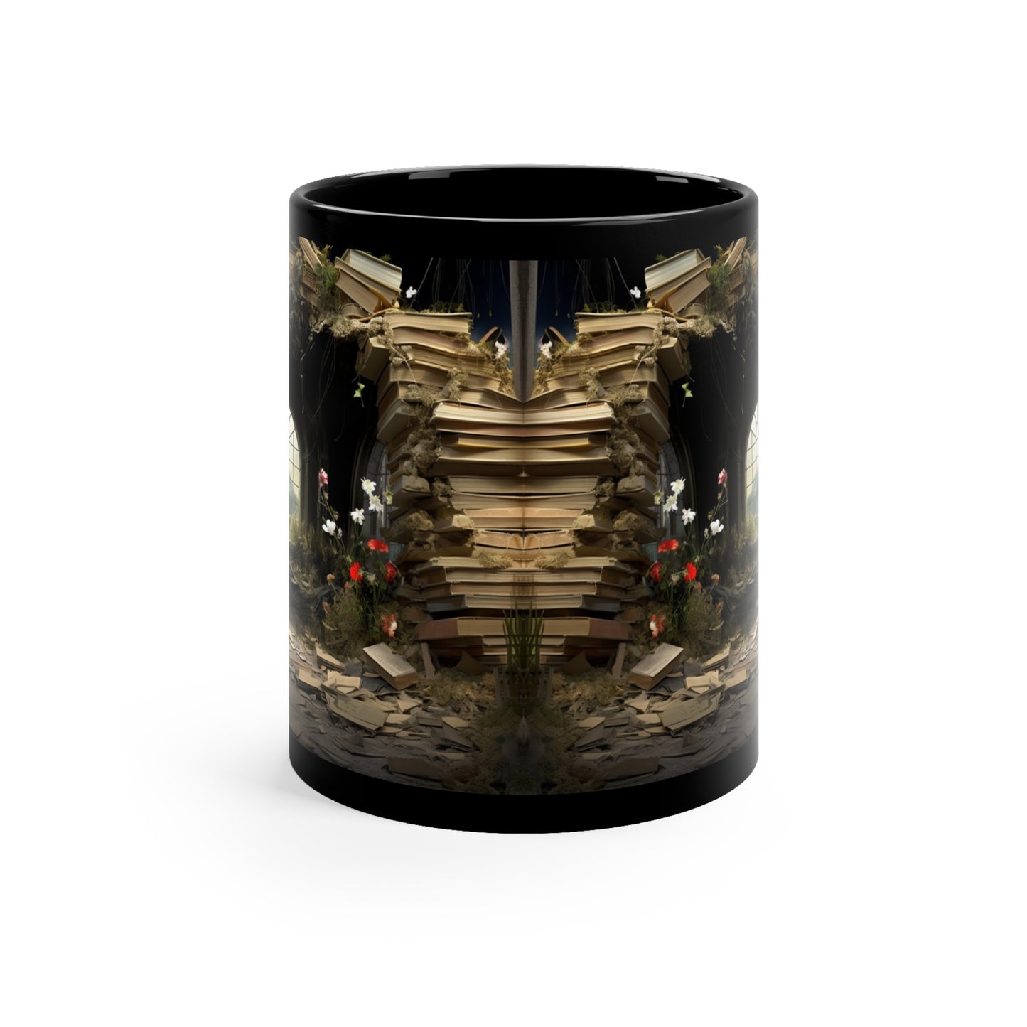 3D ENCHANTED LIBRARY MUG WITH WINDOW AND FLOWERS | MUGSCITY 23