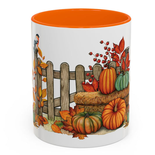rustic autumn ceramic mug 11oz with pumpkins and leaves