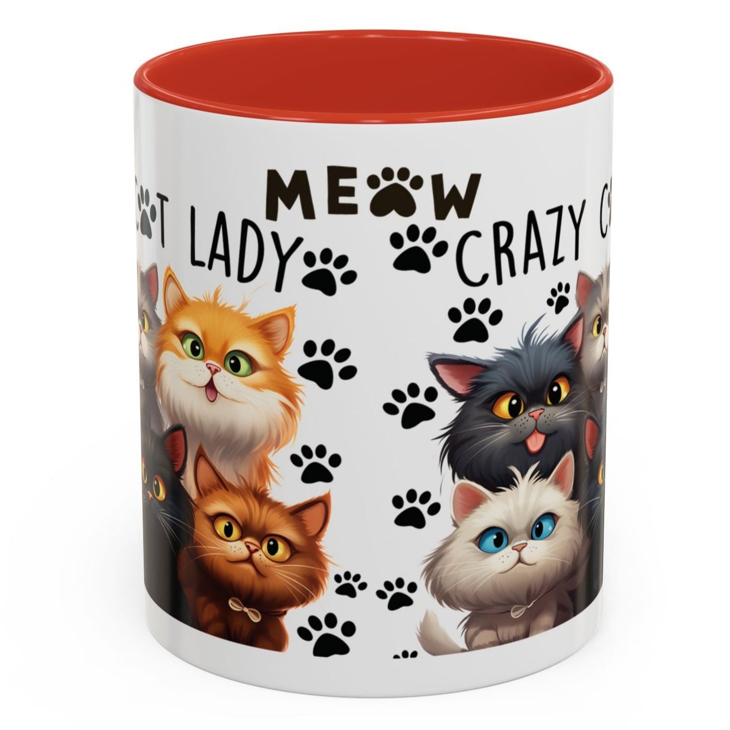 Cat Cup Coffee Mug Crazy Cat Lady Mugs for Cats Lovers Orange, Yellow, Red and Black