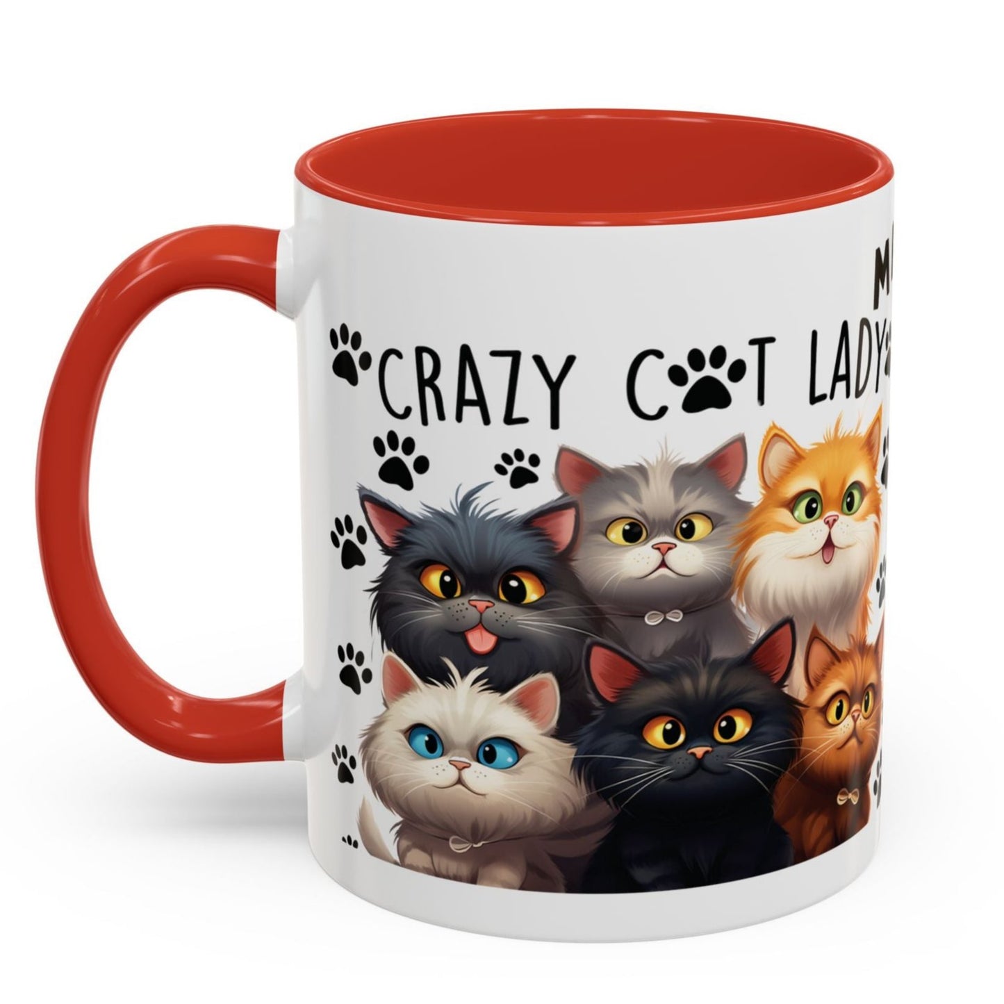 Cat Cup Coffee Mug Crazy Cat Lady Mugs for Cats Lovers Orange, Yellow, Red and Black