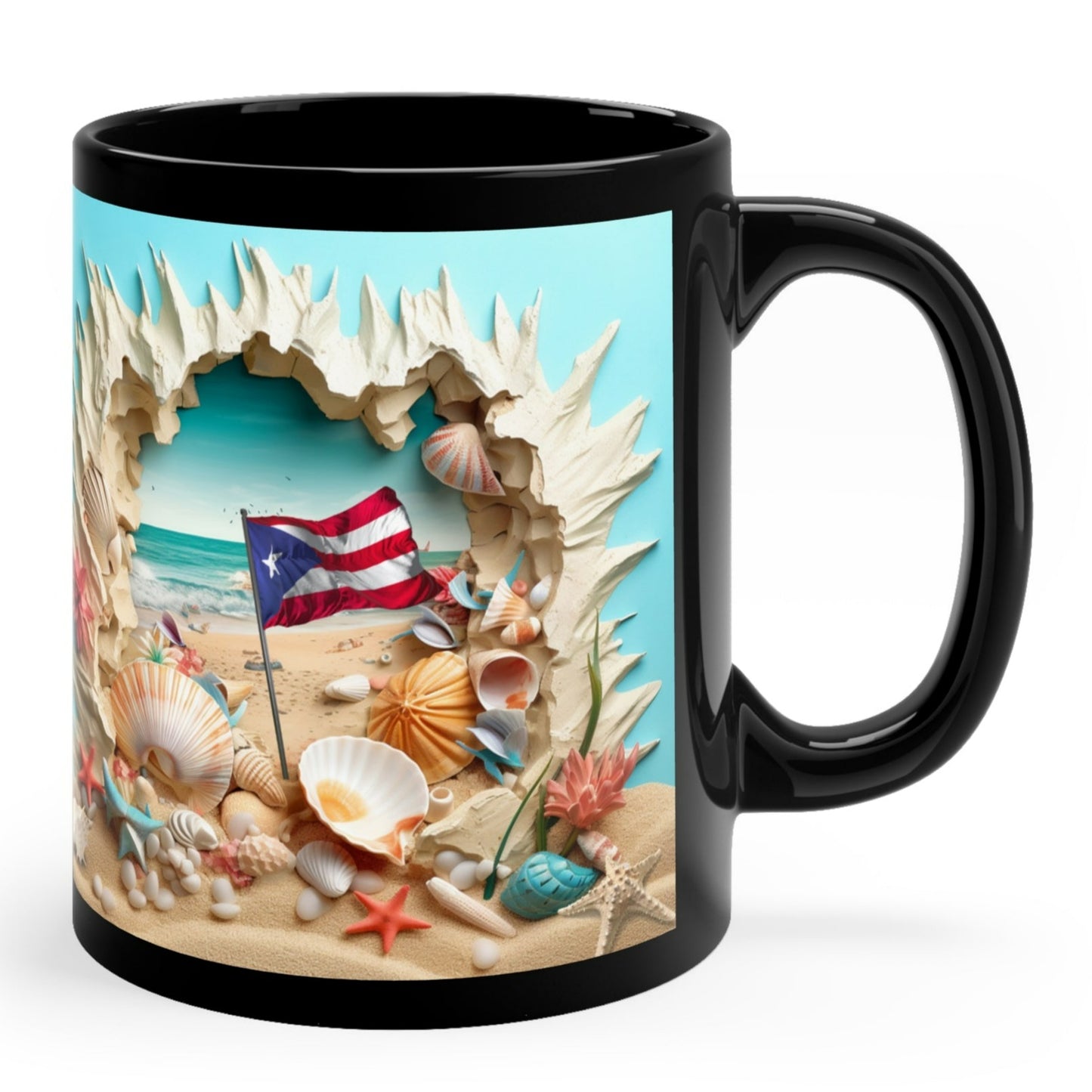 BEACH WITH PUERTO RICAN FLAG MUG - 3D MUGS - Free Shipping