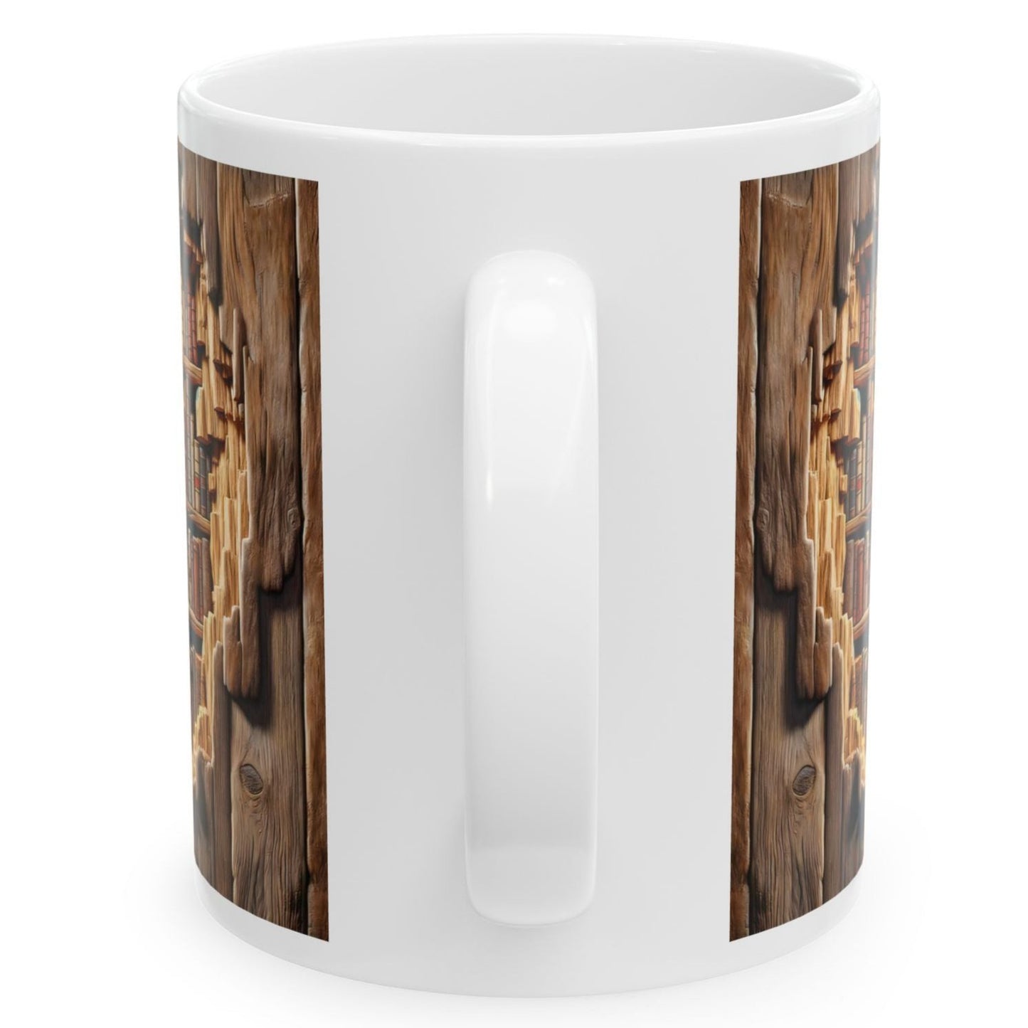 Book Lover Ceramic Cup Coffee Mug - 3D Wood Library Image - Mugscity 23