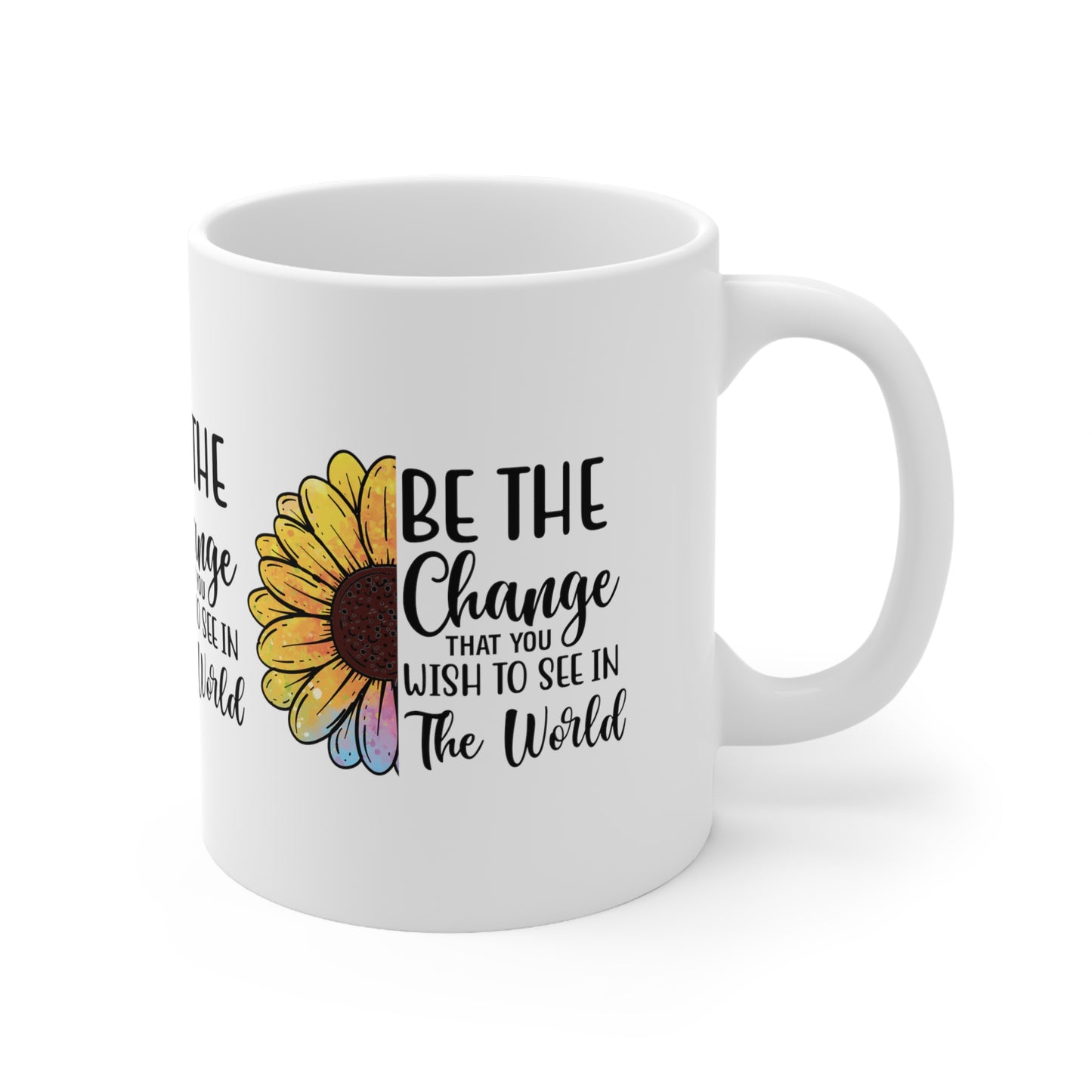 INSPIRATIONAL SUNFLOWER MUG - BE THE CHANGE QUOTE CUP GIFT |MUGSCITY23
