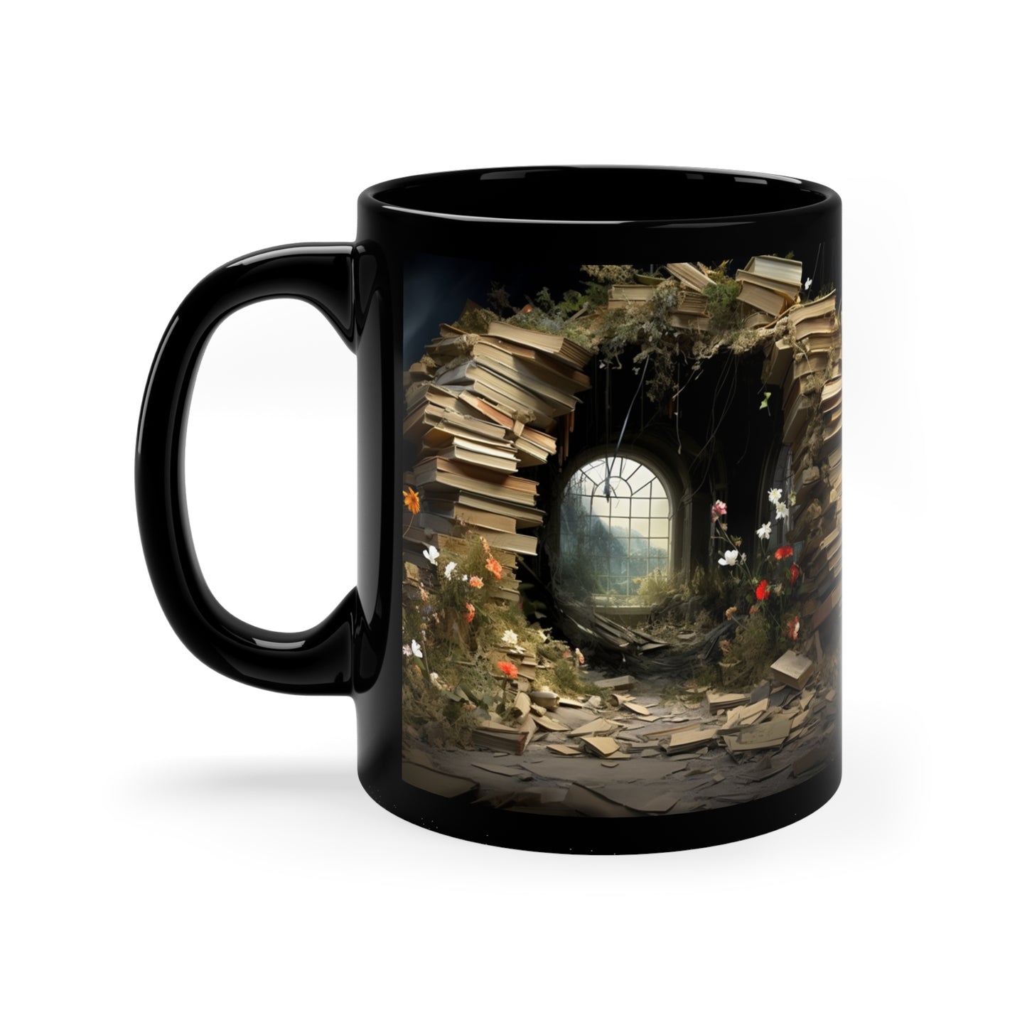 3D ENCHANTED LIBRARY MUG WITH WINDOW AND FLOWERS | MUGSCITY 23