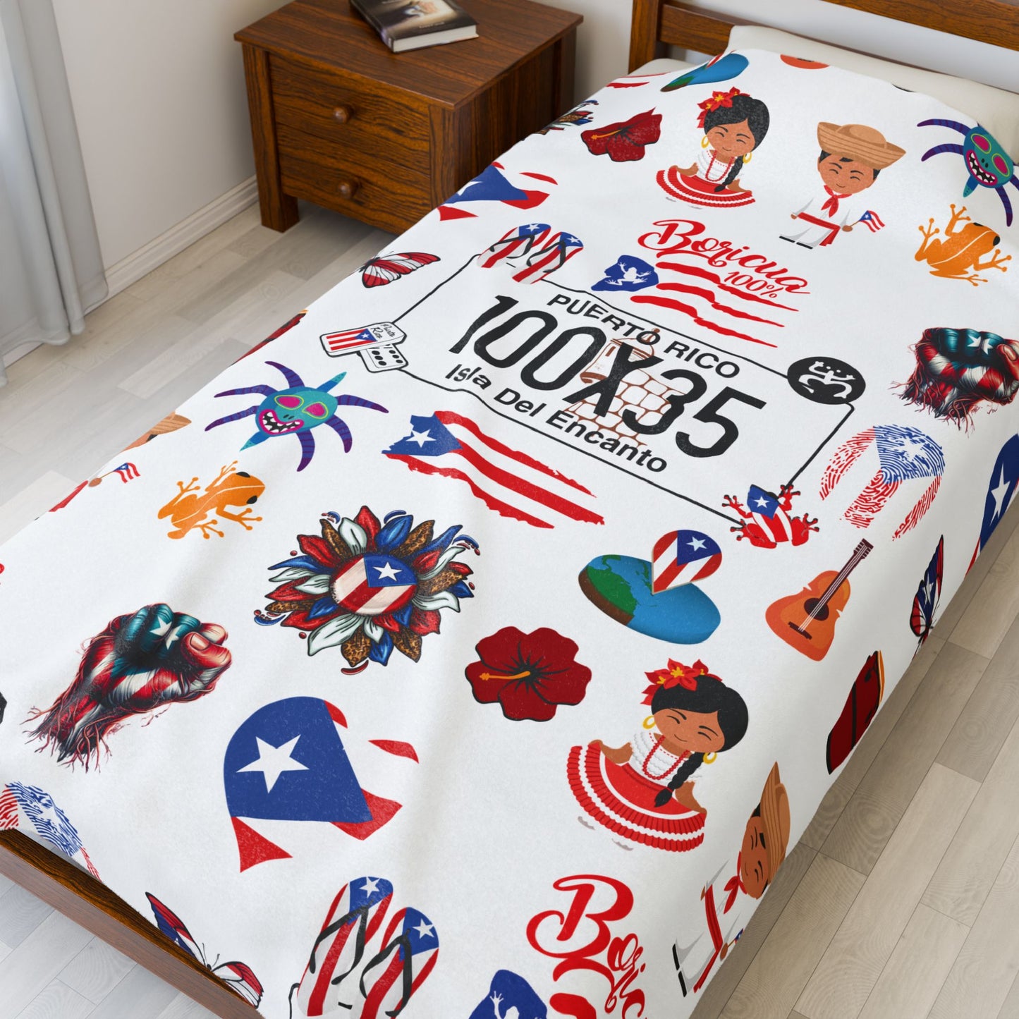 Puerto Rican Elements Blanket – Coquí, Flag, Vejigante – 4everboricua - Frisa Boricua Puerto Rico PR