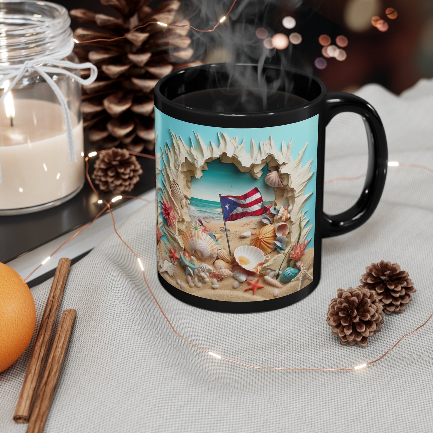 BEACH WITH PUERTO RICAN FLAG MUG - 3D MUGS - Free Shipping