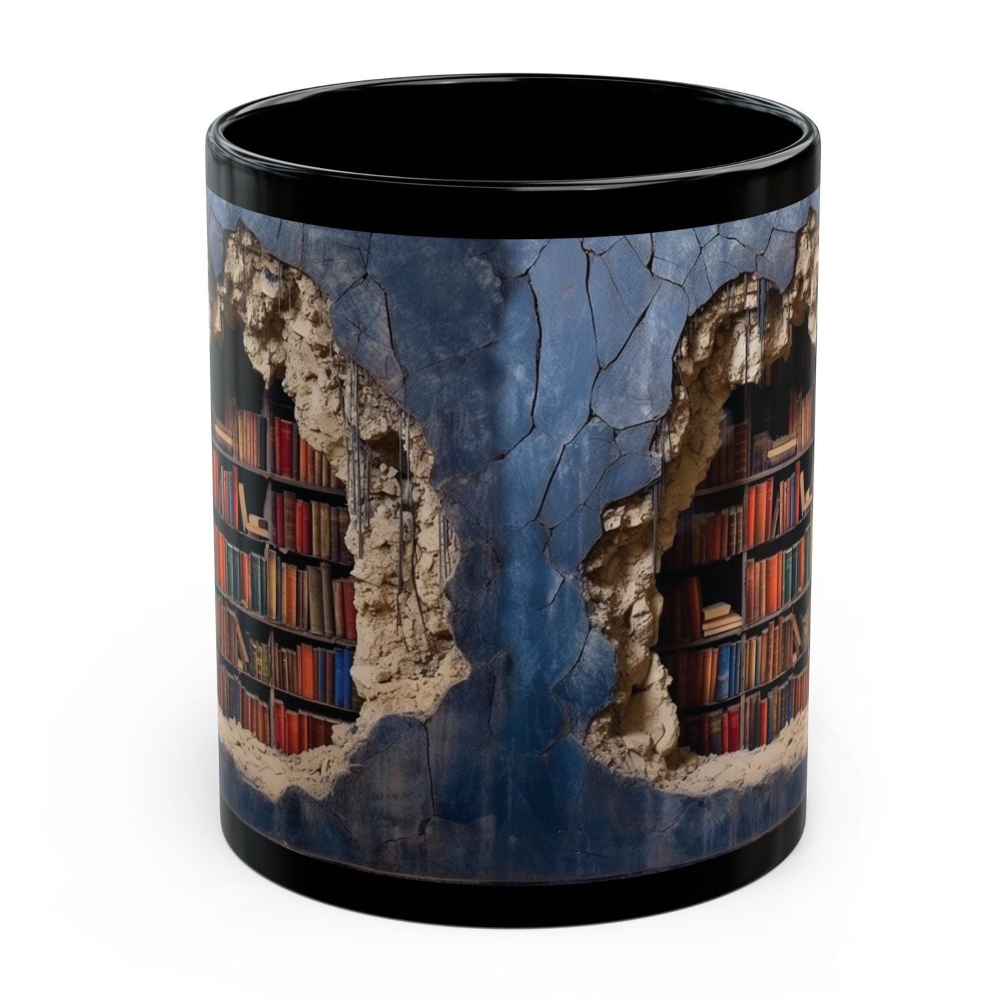 HIDDEN BOOKSHELF MUG - 3D OPTICAL ILLUSION BLACK MUG FOR BOOK LOVERS