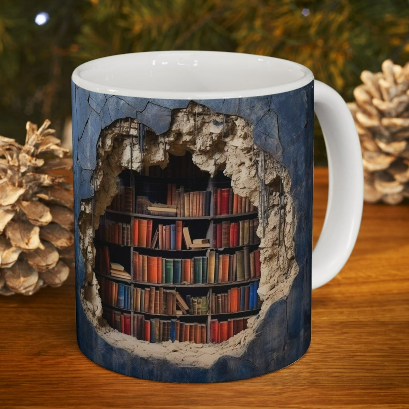 AMAZING 3D LIBRARY CUP COFFEE MUG BOOK LOVERS GIFTS|MUSGCITY23 (WHITE)