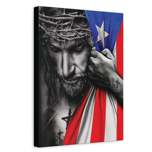 Canvas wall art of Jesus with Puerto Rican flag and crosses 16x20 by Mugscity
