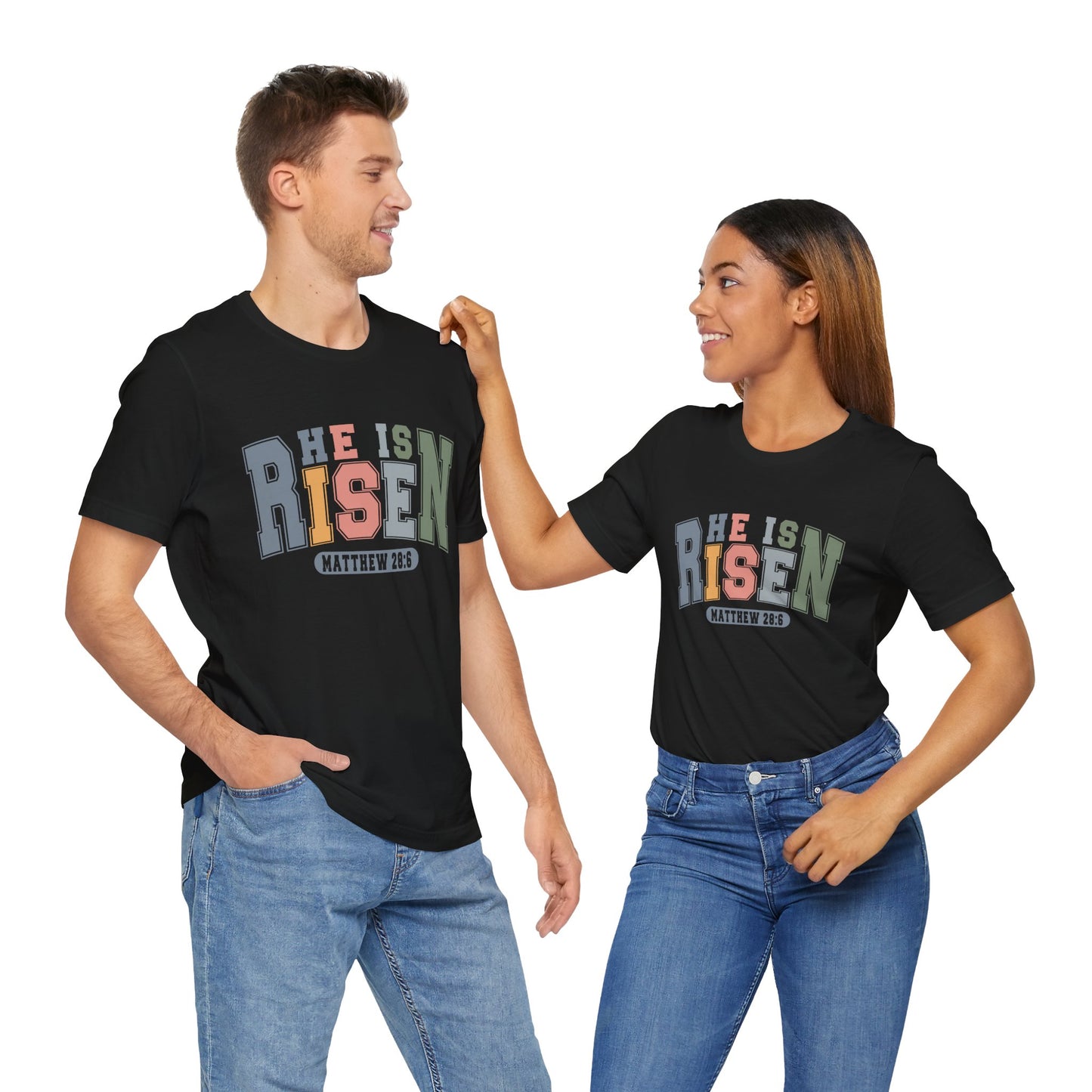 HE IS RISEN black Unisex Tee Matthew 28:6 Shirt Free Shipping