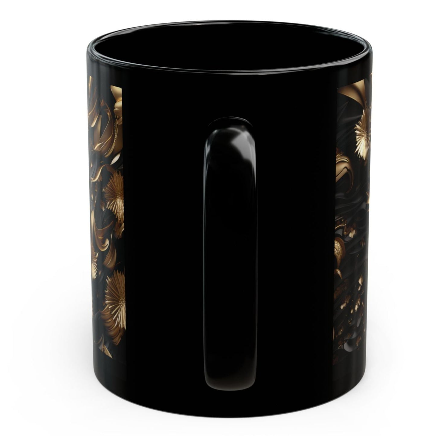 Luxurious black ceramic mug featuring a stunning black and gold horse design. 11oz, microwave and dishwasher safe, perfect for horse lovers.