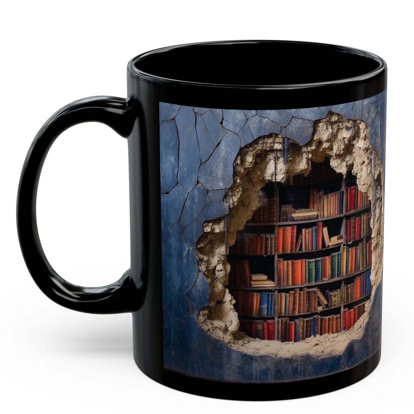 HIDDEN BOOKSHELF MUG - 3D OPTICAL ILLUSION BLACK MUG FOR BOOK LOVERS