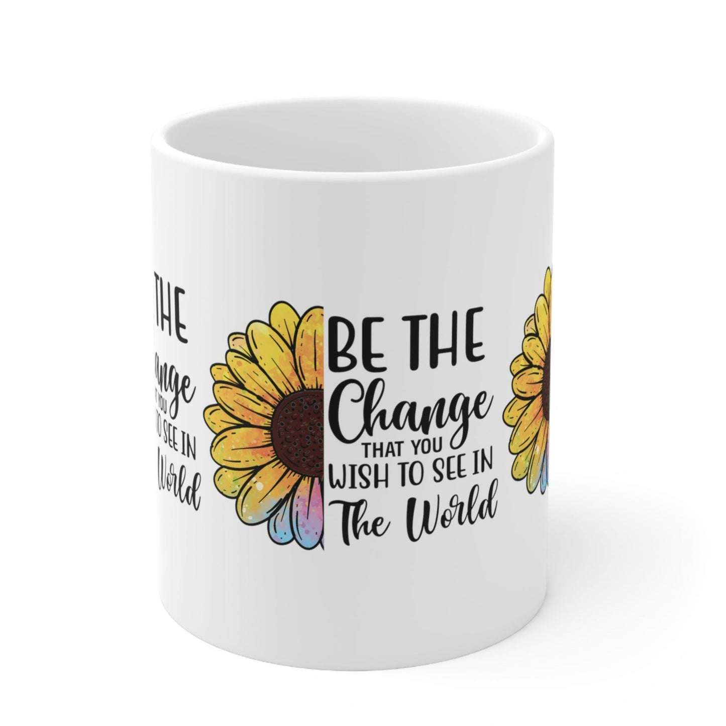 INSPIRATIONAL SUNFLOWER MUG - BE THE CHANGE QUOTE CUP GIFT |MUGSCITY23