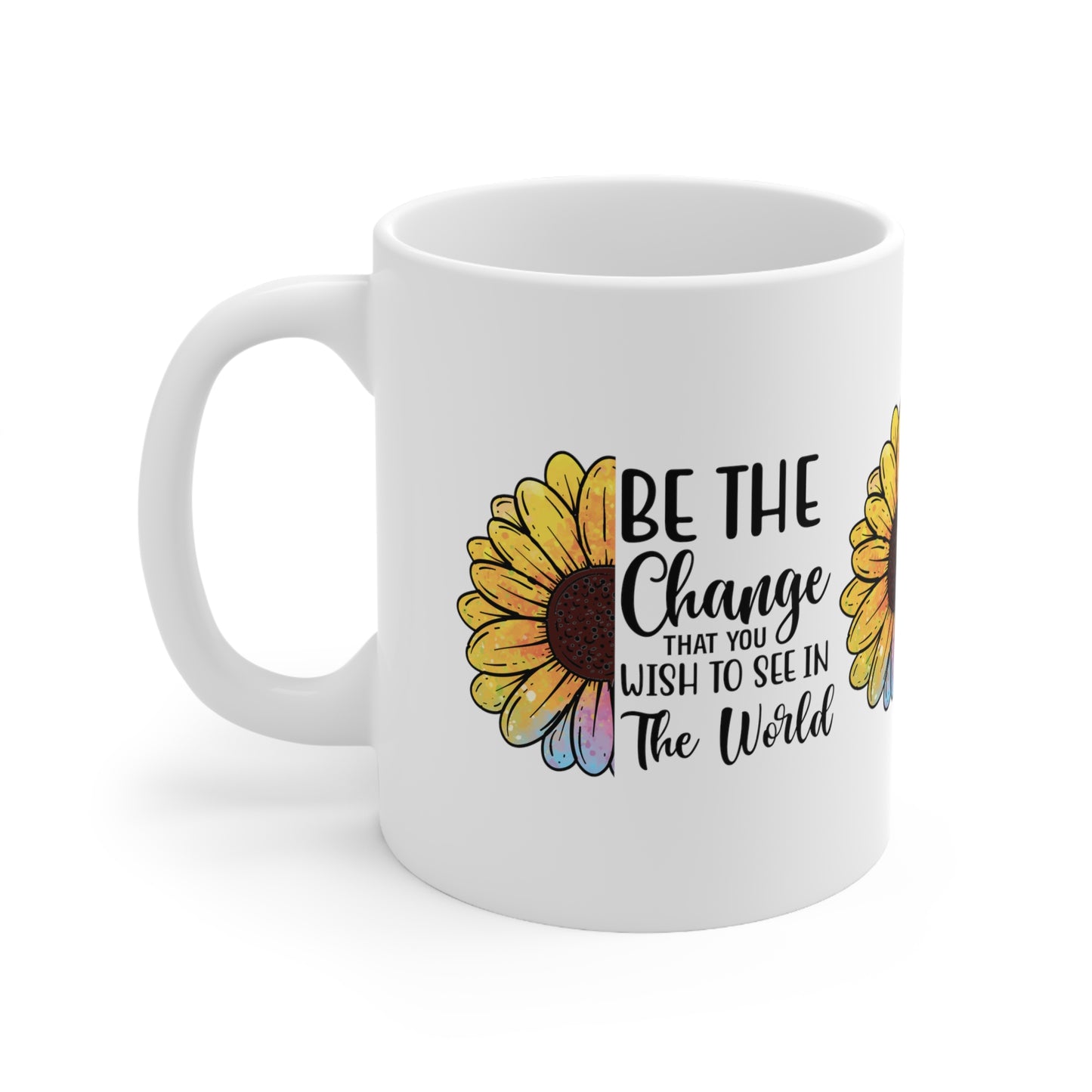 INSPIRATIONAL SUNFLOWER MUG - BE THE CHANGE QUOTE CUP GIFT |MUGSCITY23