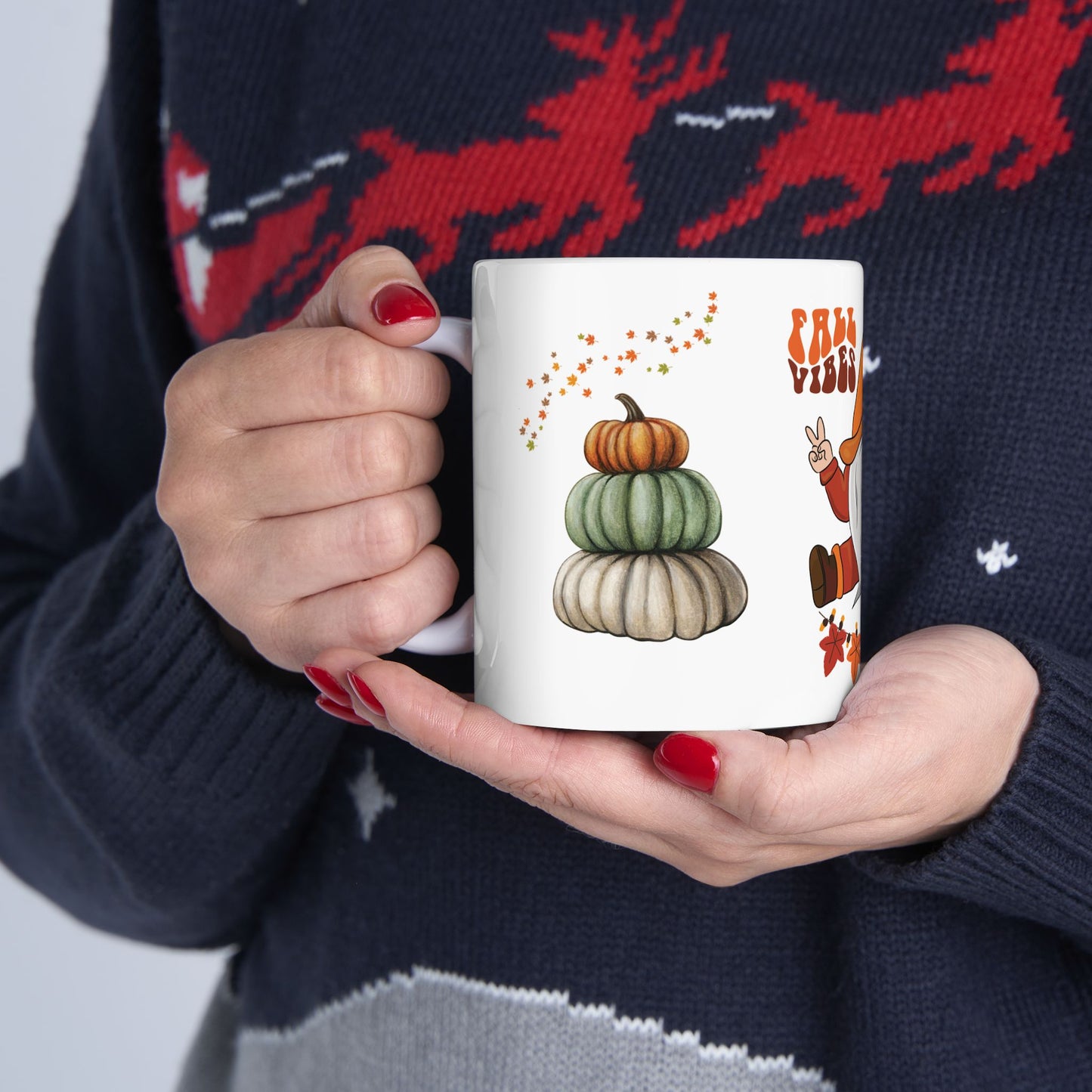 Fall Vibes Mug – Gnome Coffee Cup with Pumpkins & Autumn Leaves | MUGSCITY23
