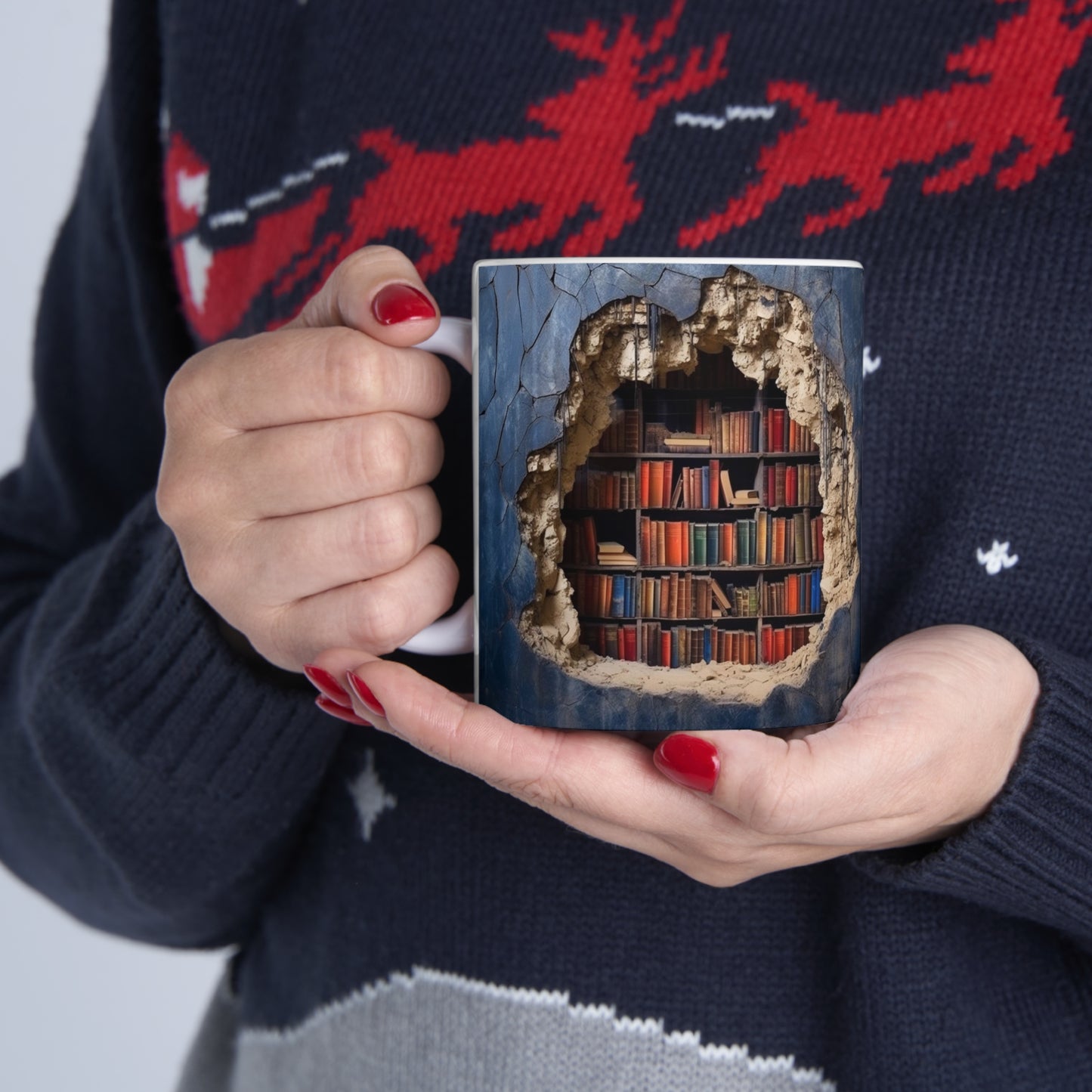 AMAZING 3D LIBRARY CUP COFFEE MUG BOOK LOVERS GIFTS|MUSGCITY23 (WHITE)