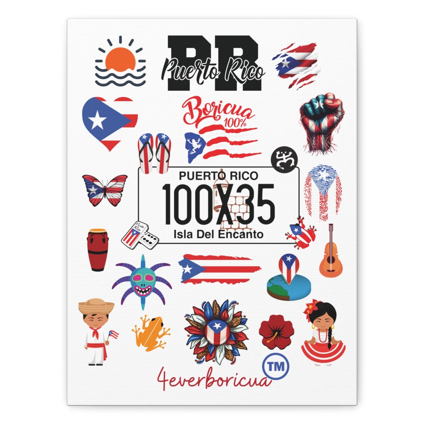 Puerto Rico 100x35 cultural icons canvas wall art – 4everboricua edition – 12x16 or 16x20 by Mugscity