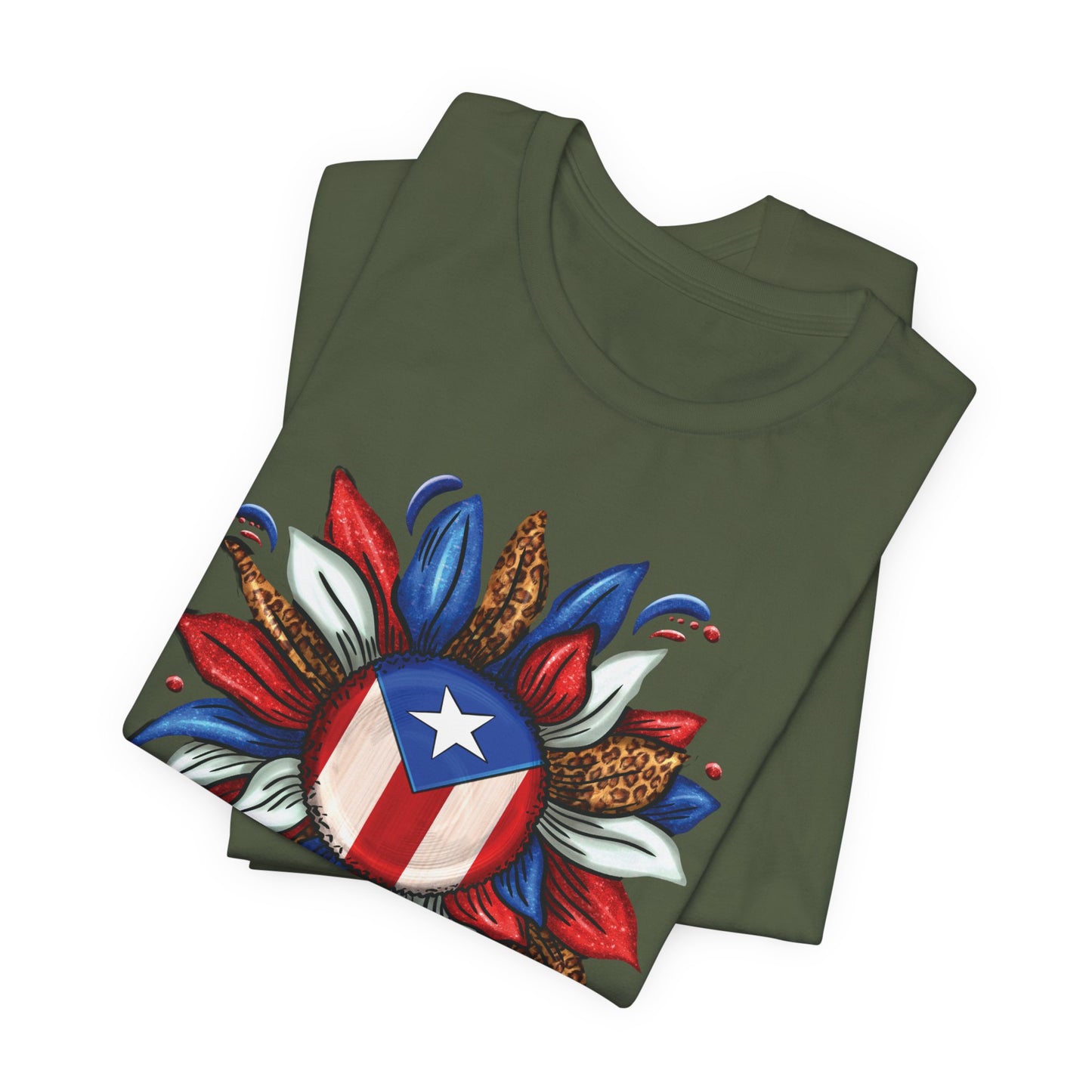 PUERTO RICAN BLOOMING FLAG Military Green Unisex Puerto Rico Boricua Shirt 4everBoricua™️