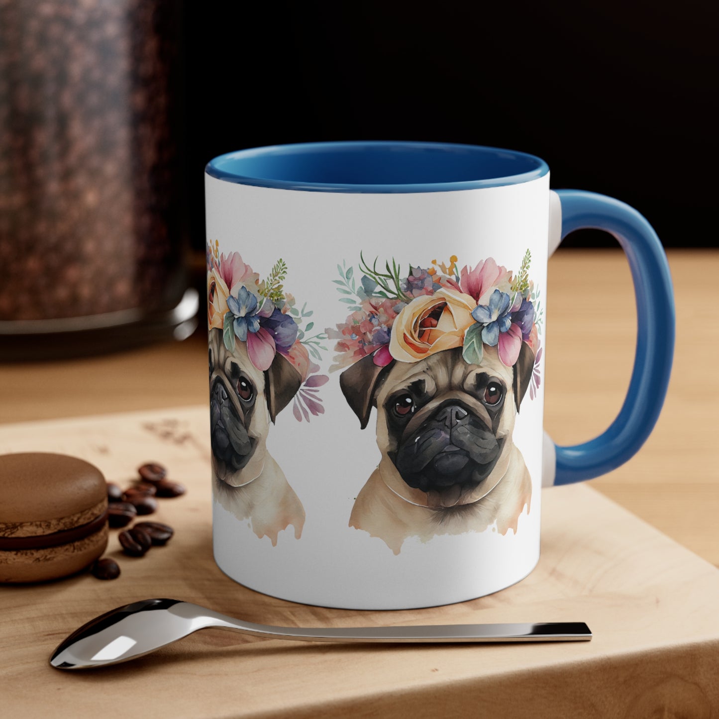 PUG Beautiful MUG - DOG BREEDS MUGS - Blue, Pink Accents - MUGSCITY - Free Shipping